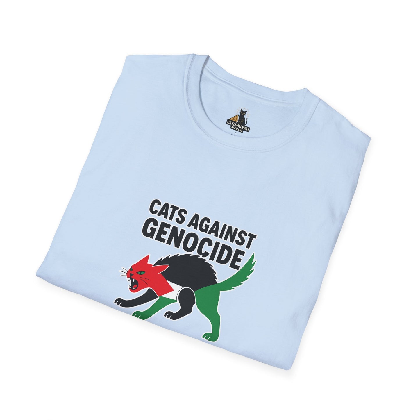 Cats Against Genocide Unisex Softstyle T-Shirt, Casual Tee, Statement Shirt, Gift for Activists, Cat Lovers, Eco-Friendly Apparel