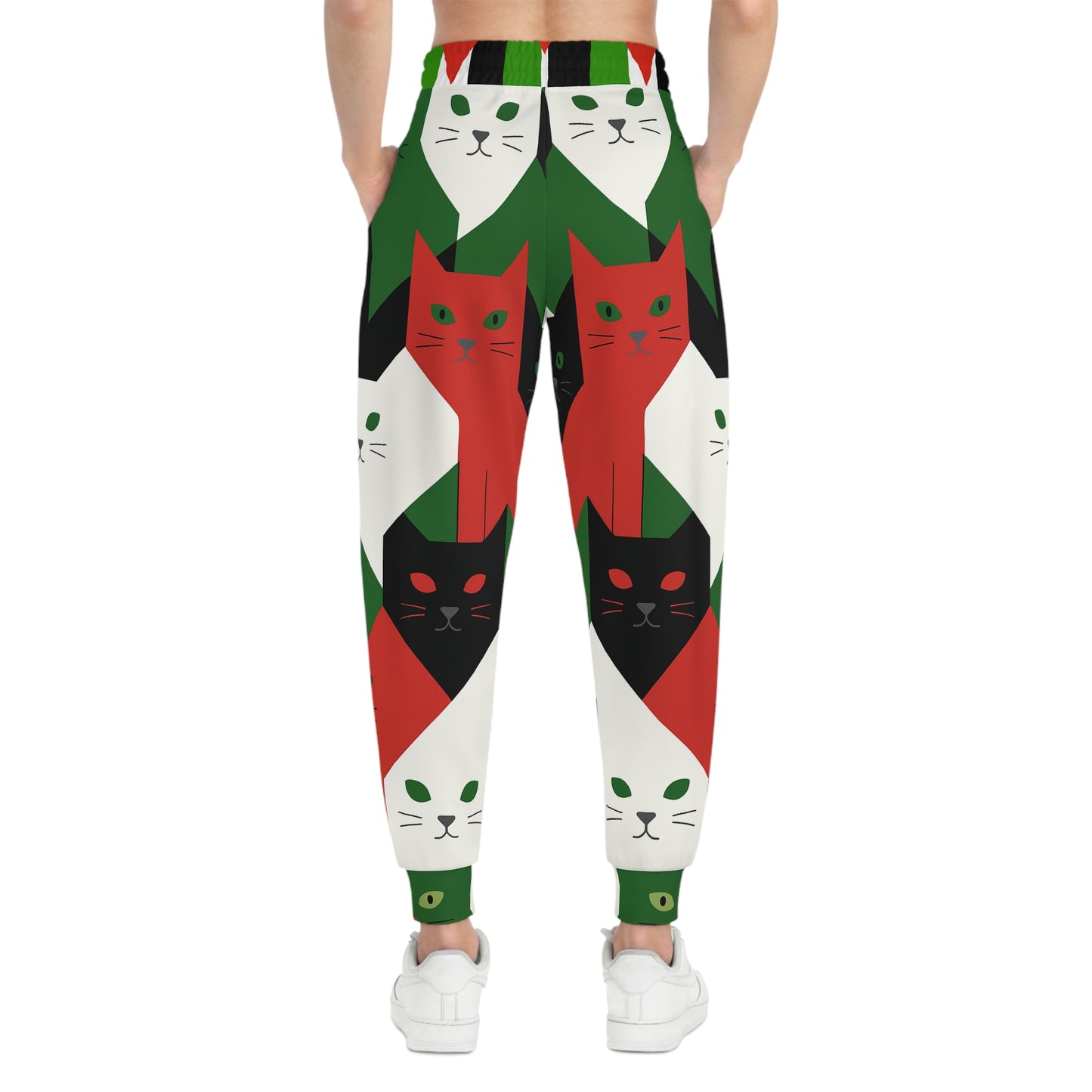 Palestine Holiday Cat Print Joggers — Red, Green & Black All-Over-Print Athletic Pants