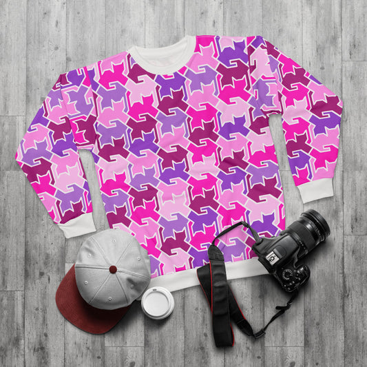 Pink Purple Kitty Camo Sweatshirt — Cute Cat Camouflage Pullover