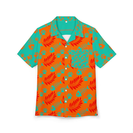 Hawaiian Cat Shirt (No pocket cat) — Tropical Cat Print Button-Down