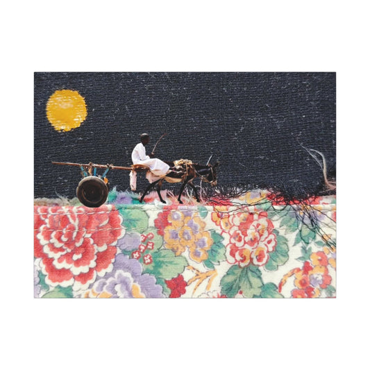 Stretched Canvas Art - Moonlit Cart on Floral Patchwork