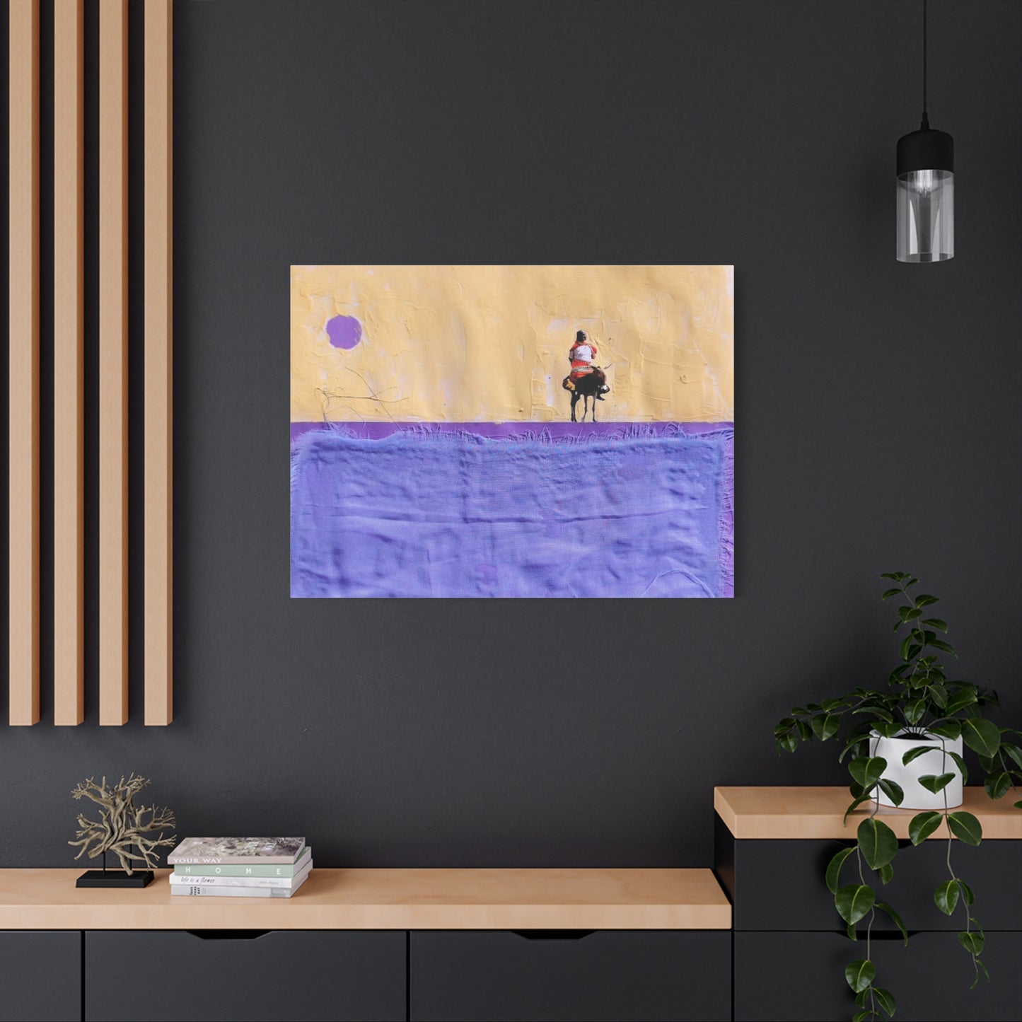Sudan Desert Rider Canvas Print Minimalist Purple & Sand Stretched Wall Art