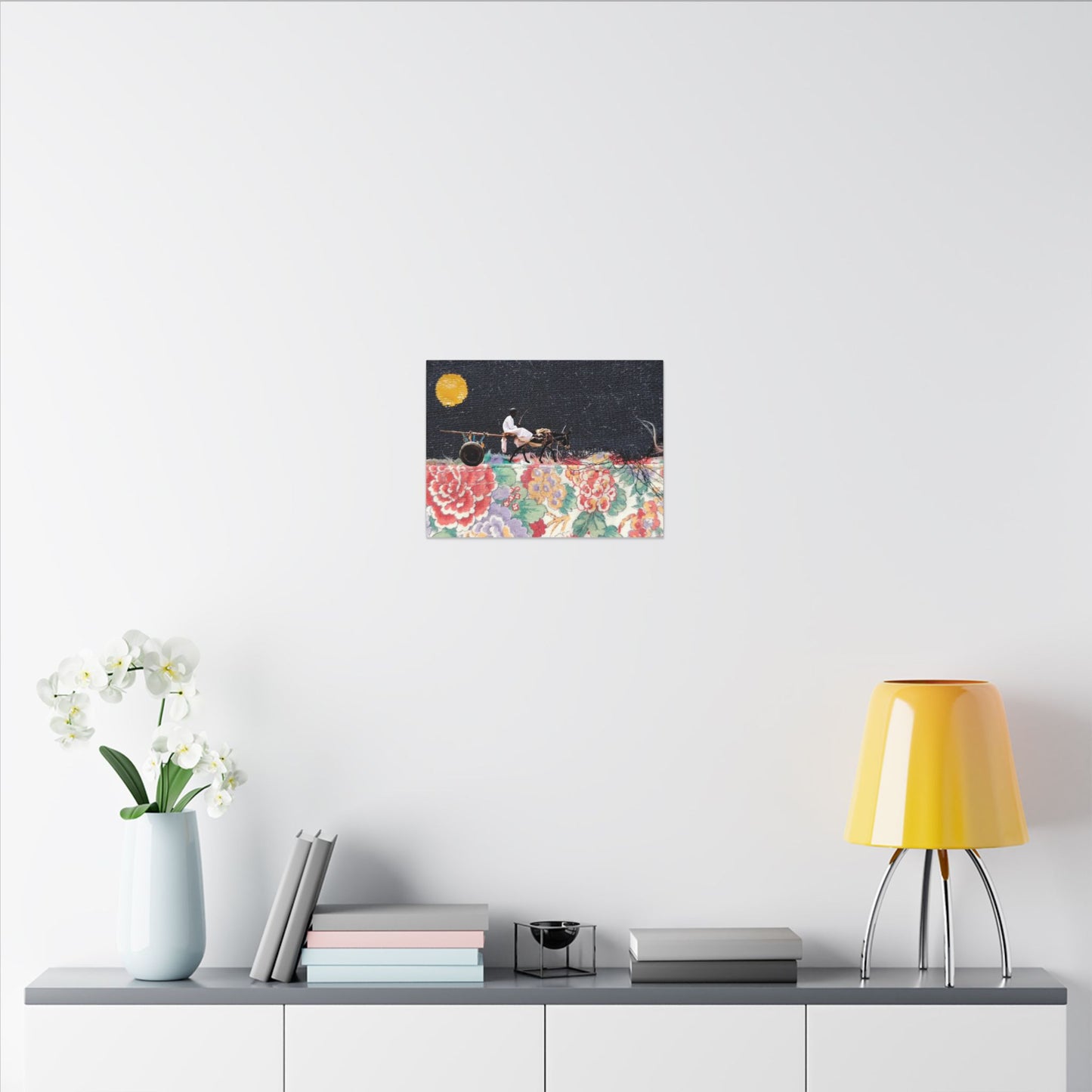 Stretched Canvas Art - Moonlit Cart on Floral Patchwork