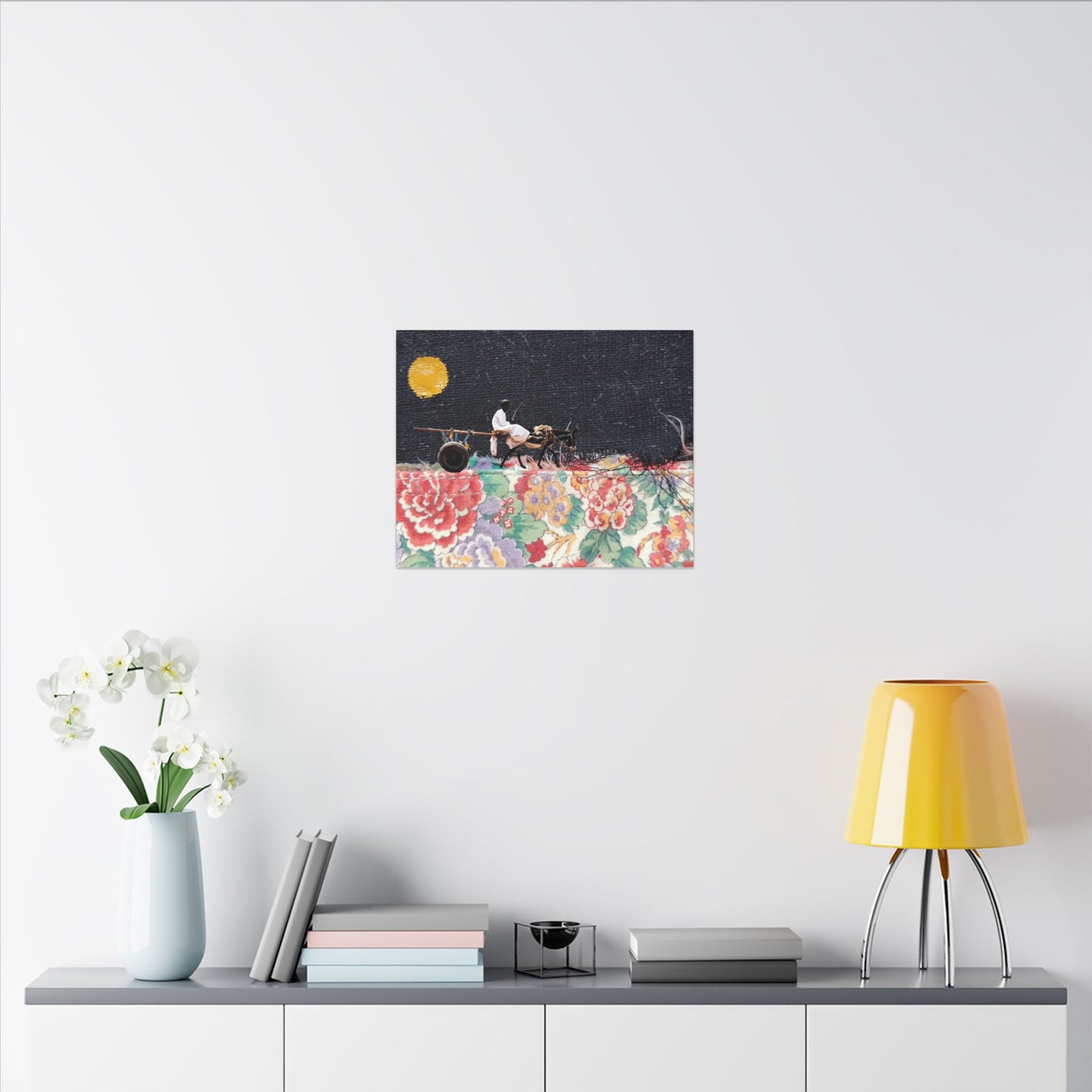 Stretched Canvas Art - Moonlit Cart on Floral Patchwork