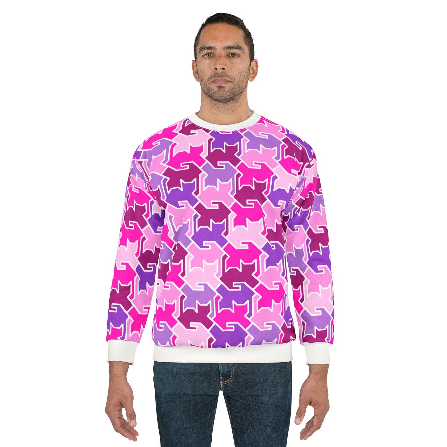 Pink Purple Kitty Camo Sweatshirt — Cute Cat Camouflage Pullover