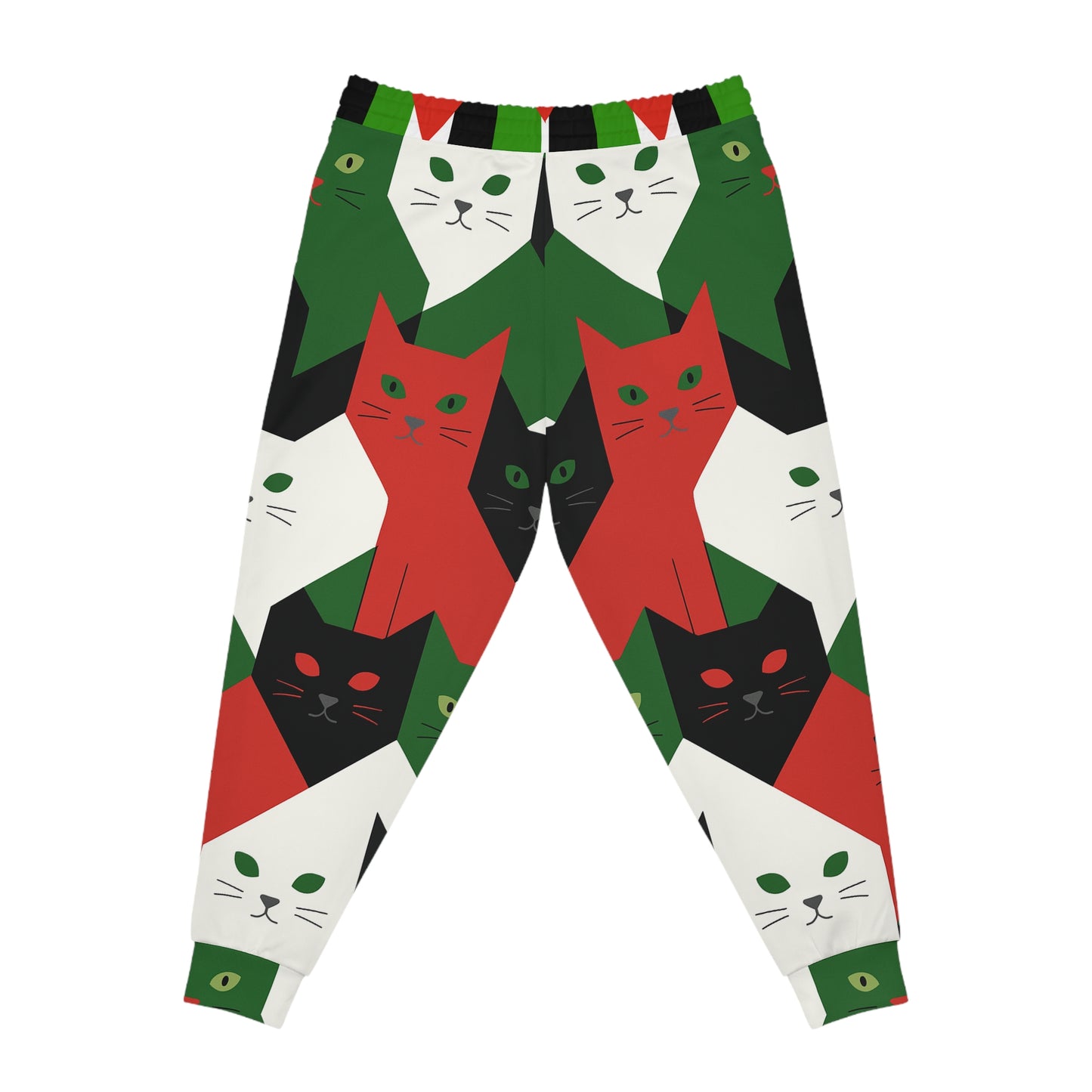 Palestine Holiday Cat Print Joggers — Red, Green & Black All-Over-Print Athletic Pants
