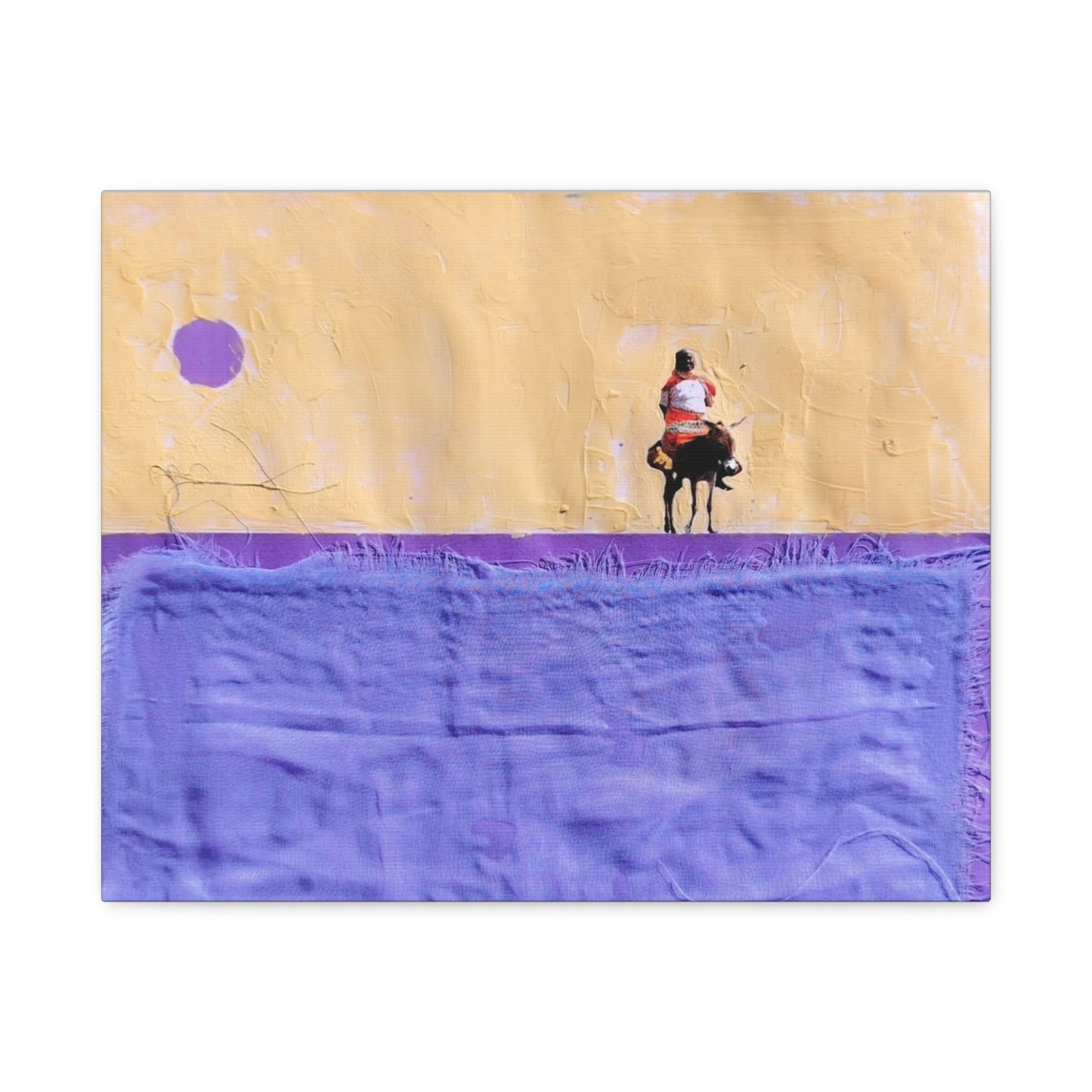 Sudan Desert Rider Canvas Print  Minimalist Purple & Sand Stretched Wall Art