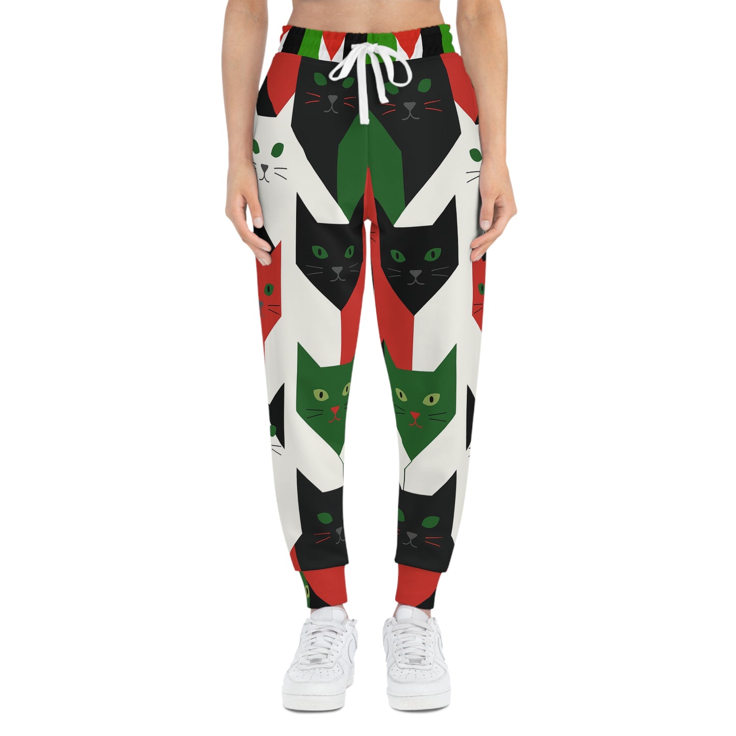 Palestine Holiday Cat Print Joggers — Red, Green & Black All-Over-Print Athletic Pants