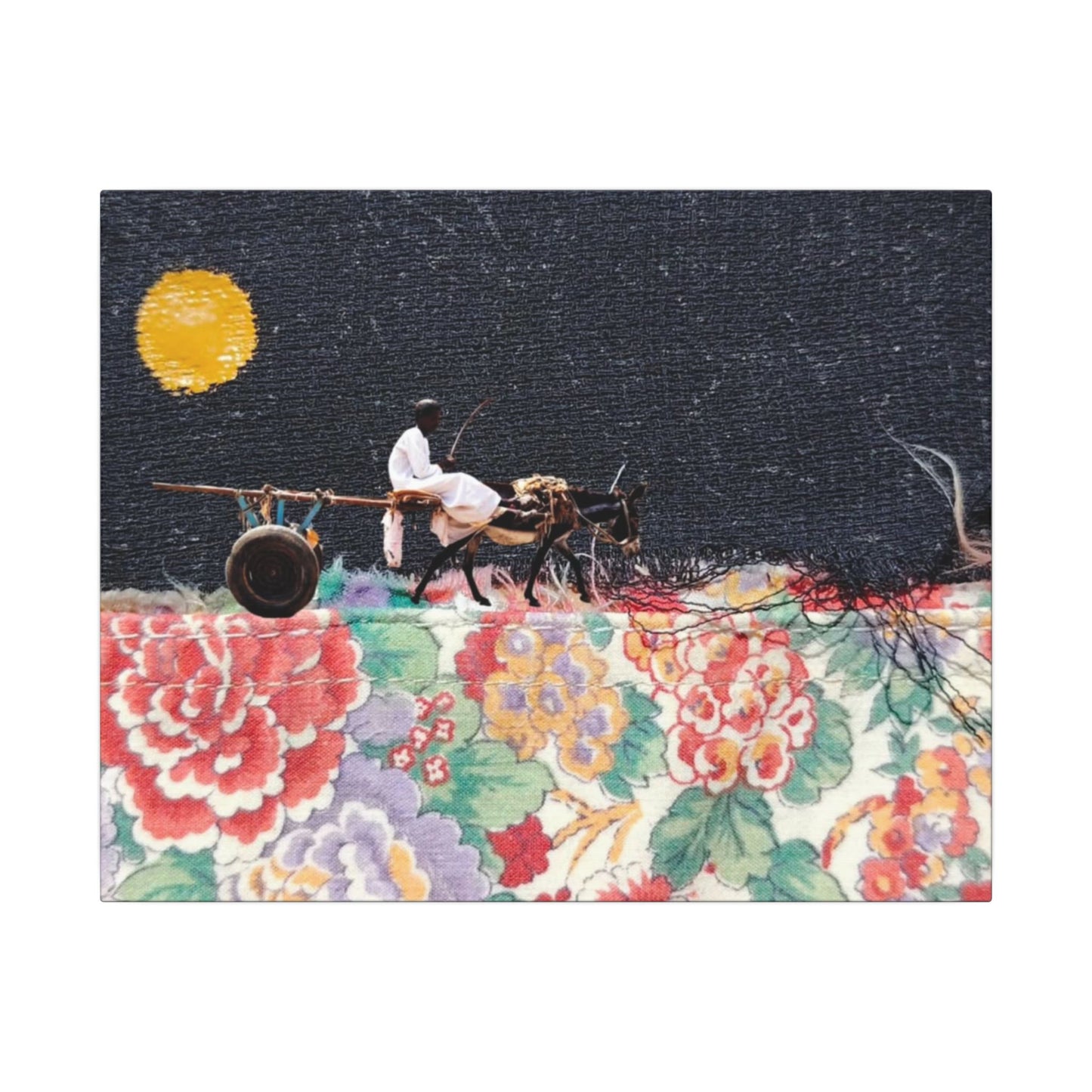 Stretched Canvas Art - Moonlit Cart on Floral Patchwork