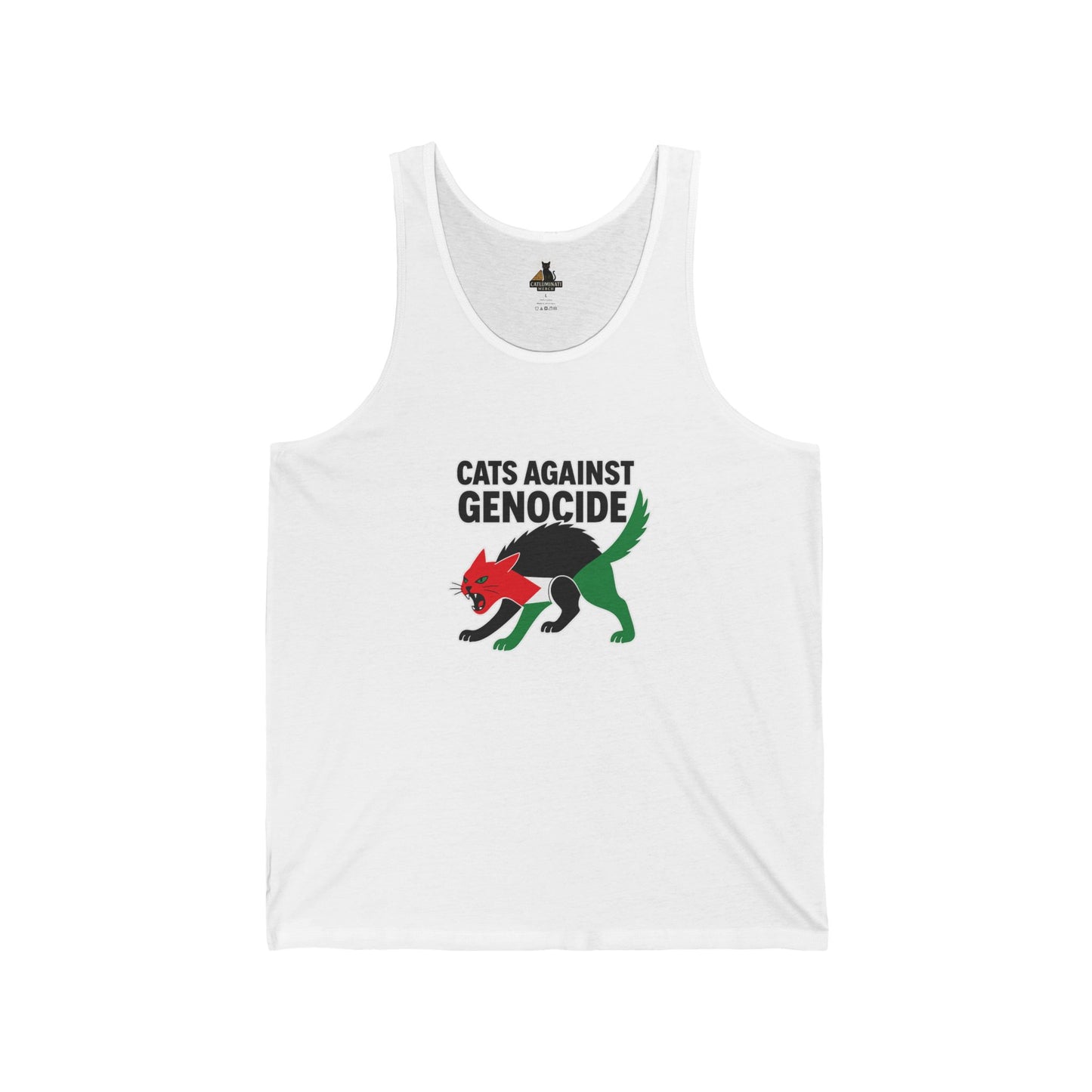 Cats Against Genocide Unisex Jersey Tank - Empowering Apparel for Animal Lovers, Activists, Casual Wear, Gift Idea, Pride Wear