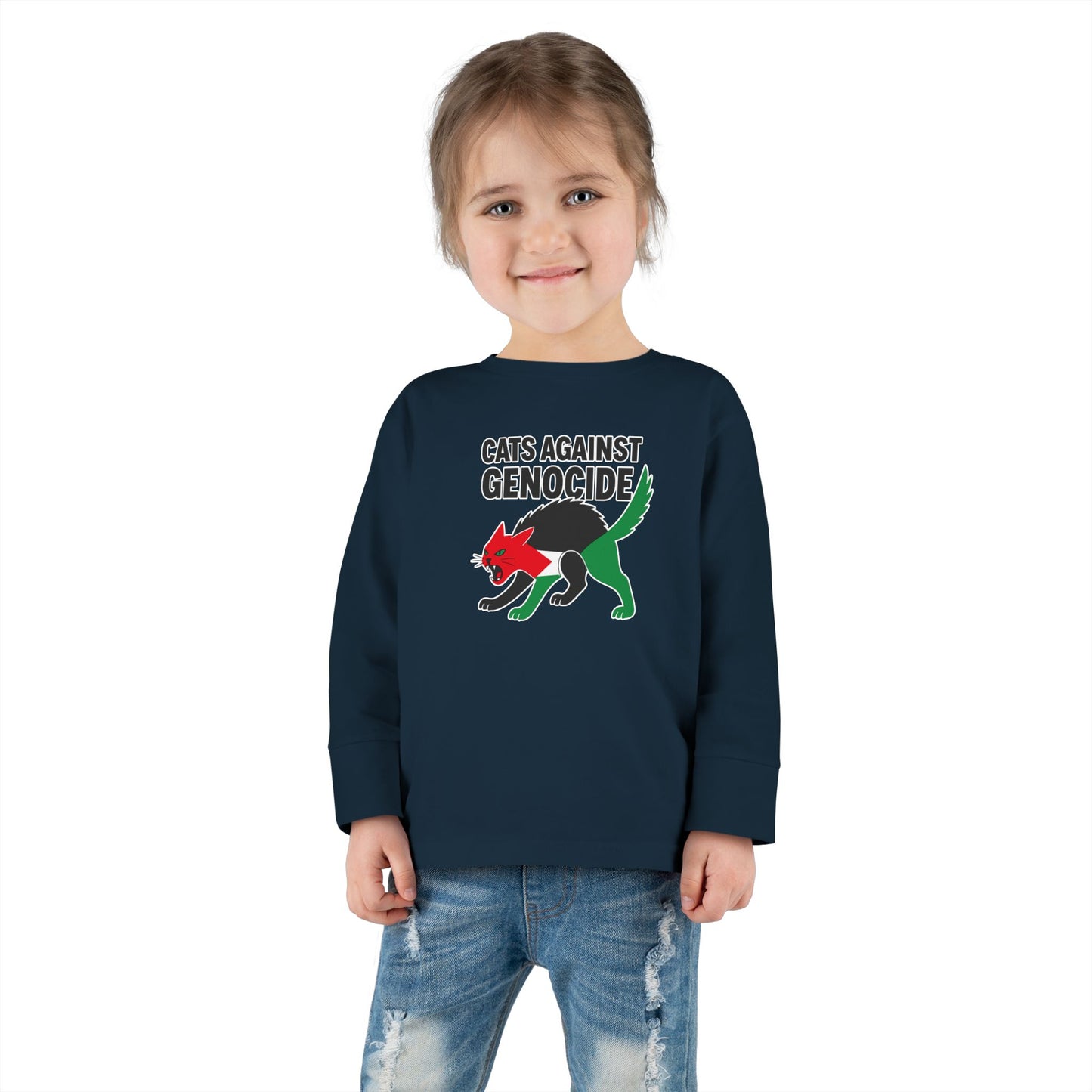 Toddler Long Sleeve Tee - Cats Against Genocide, Kids' Activist Shirt, Funny Toddler Tee, Social Justice Apparel, Eco-Friendly Clothing