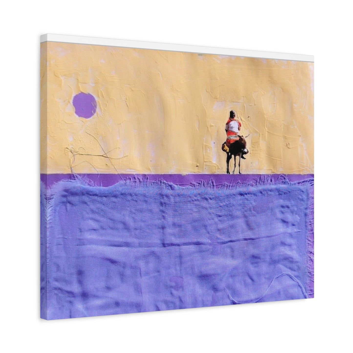 Sudan Desert Rider Canvas Print  Minimalist Purple & Sand Stretched Wall Art
