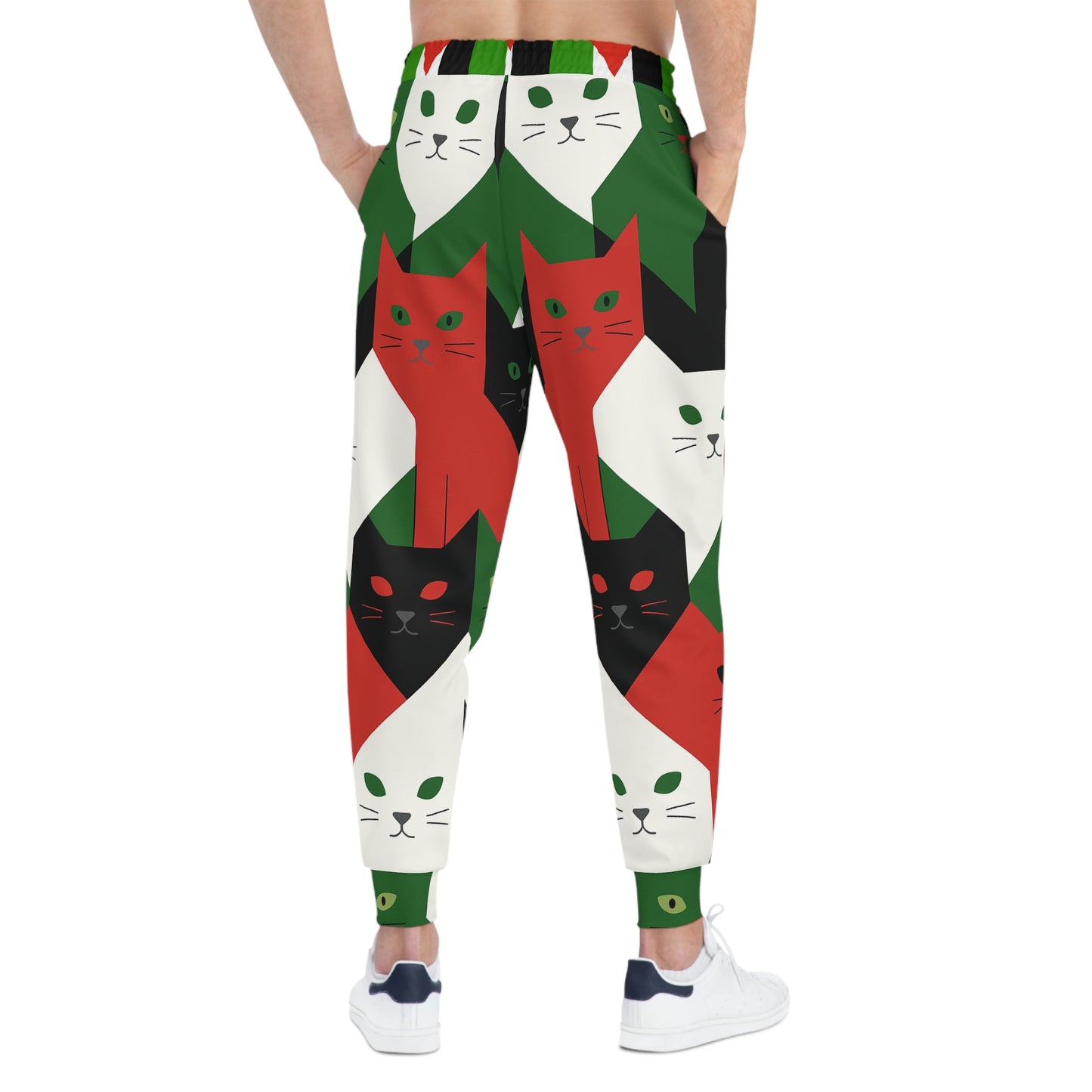 Palestine Holiday Cat Print Joggers — Red, Green & Black All-Over-Print Athletic Pants