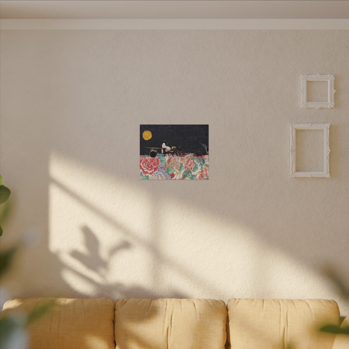 Stretched Canvas Art - Moonlit Cart on Floral Patchwork