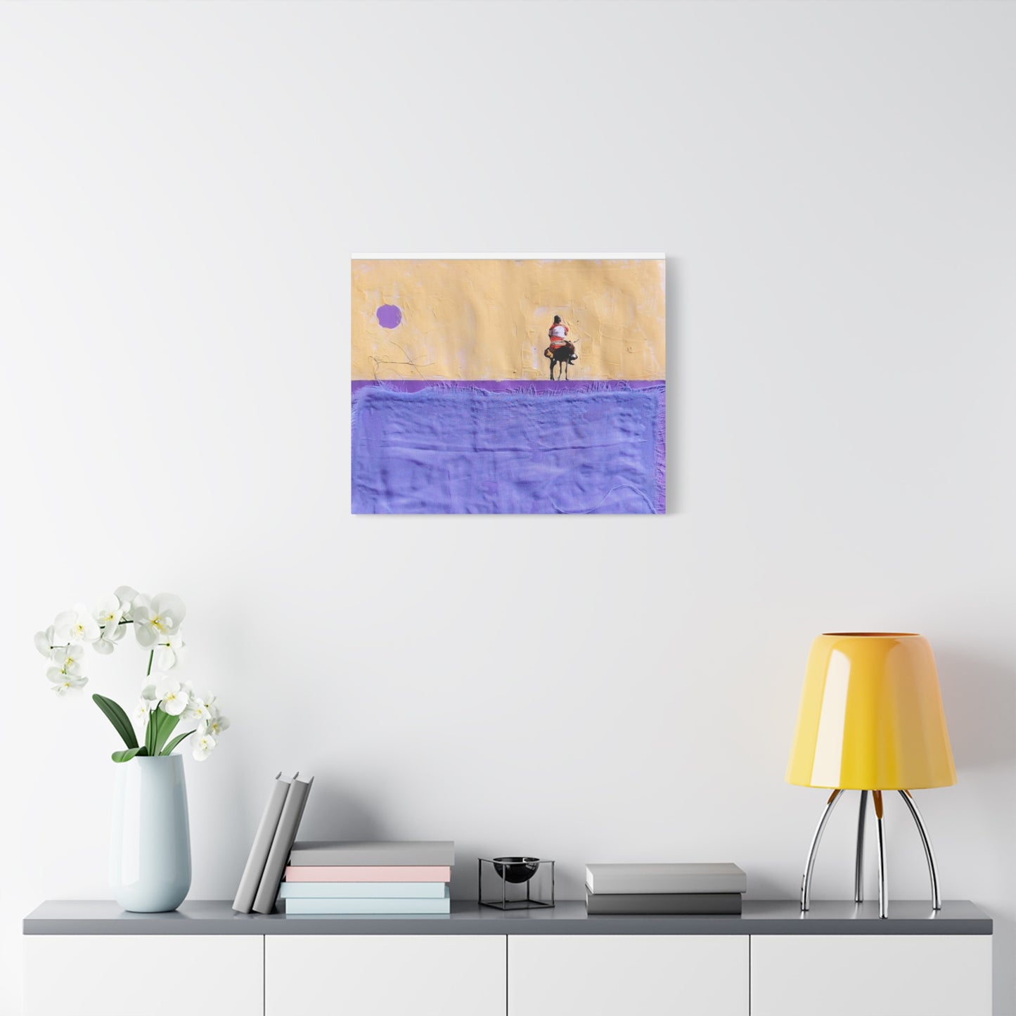 Sudan Desert Rider Canvas Print  Minimalist Purple & Sand Stretched Wall Art