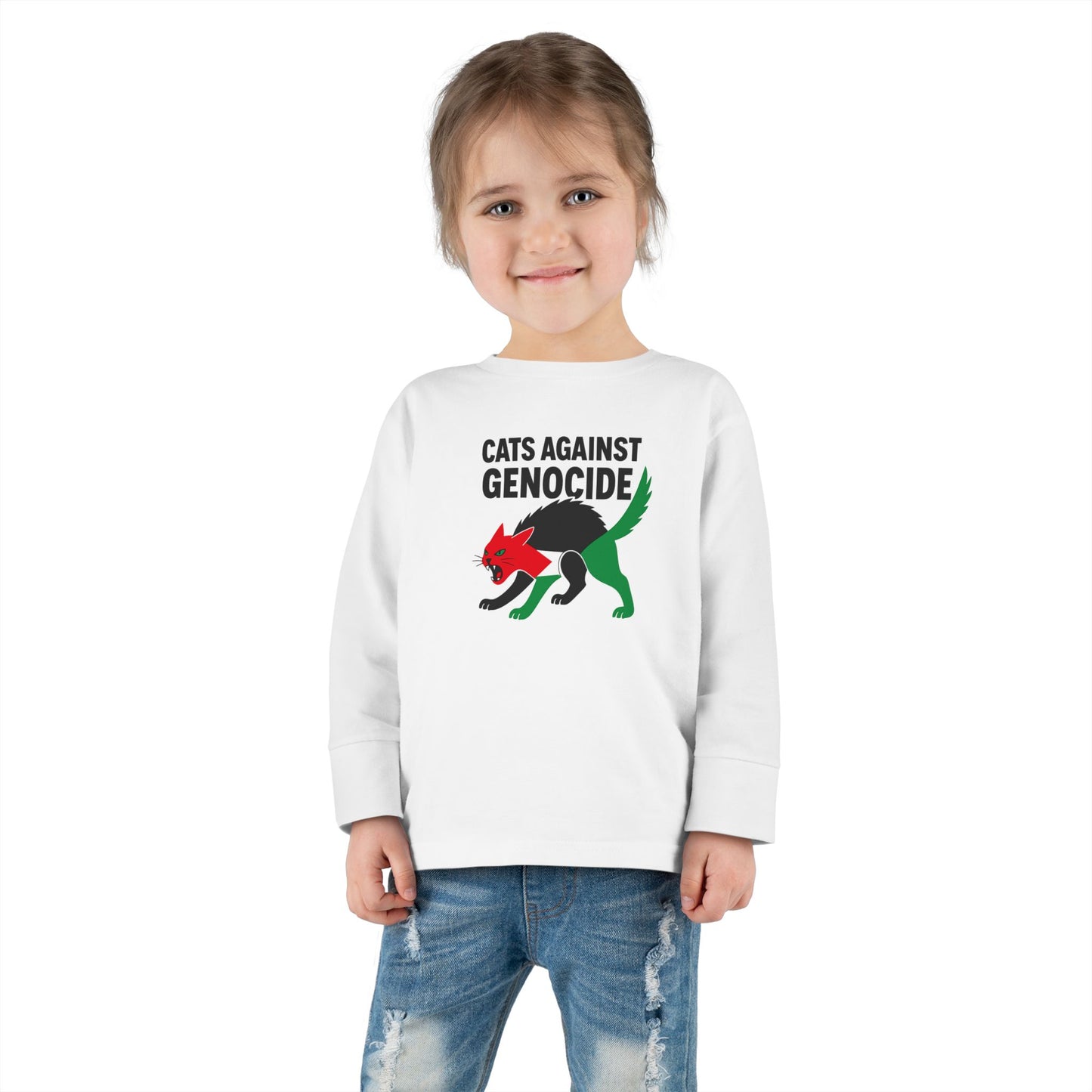 Toddler Long Sleeve Tee - Cats Against Genocide, Kids' Activist Shirt, Funny Toddler Tee, Social Justice Apparel, Eco-Friendly Clothing