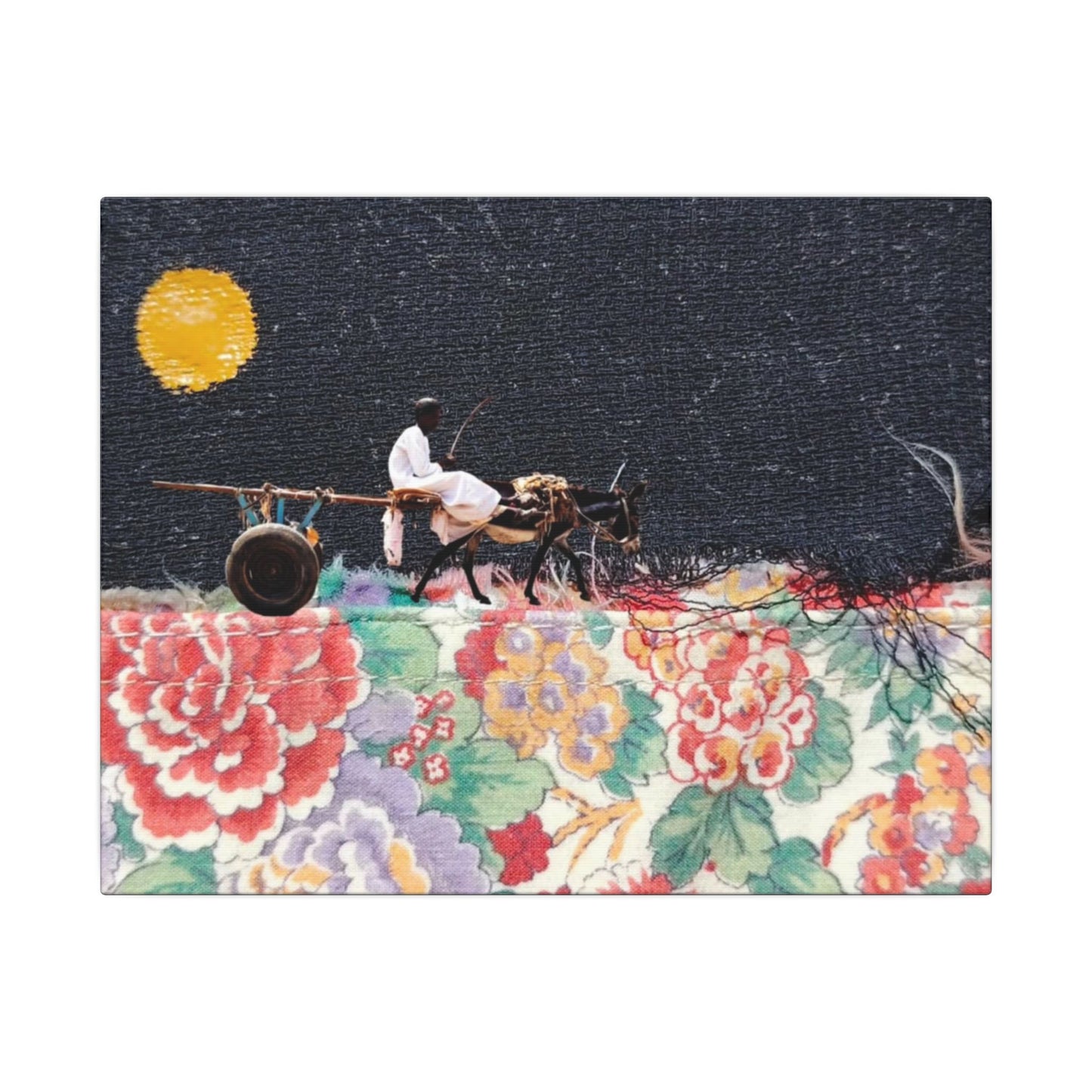 Stretched Canvas Art - Moonlit Cart on Floral Patchwork