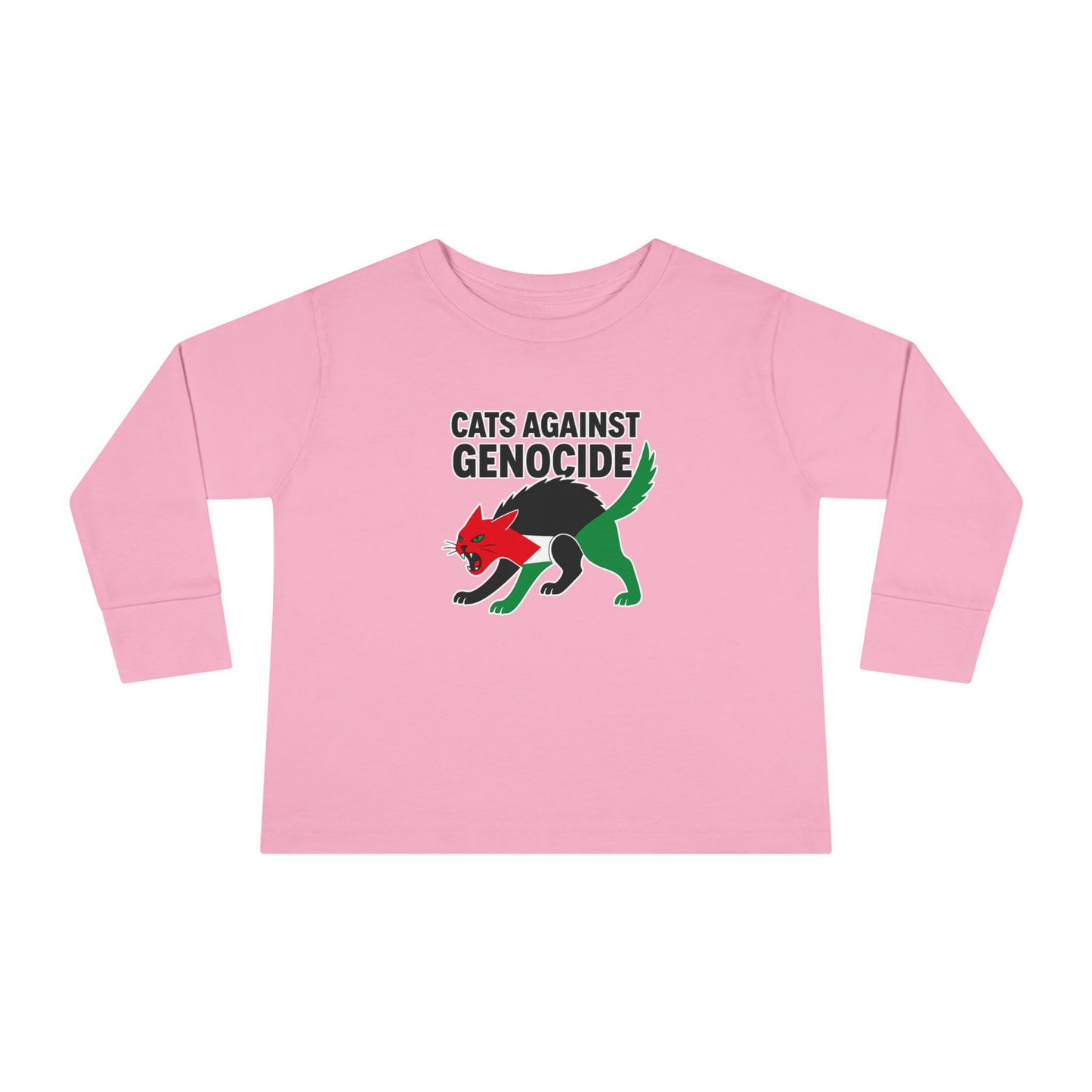 Toddler Long Sleeve Tee - Cats Against Genocide, Kids' Activist Shirt, Funny Toddler Tee, Social Justice Apparel, Eco-Friendly Clothing