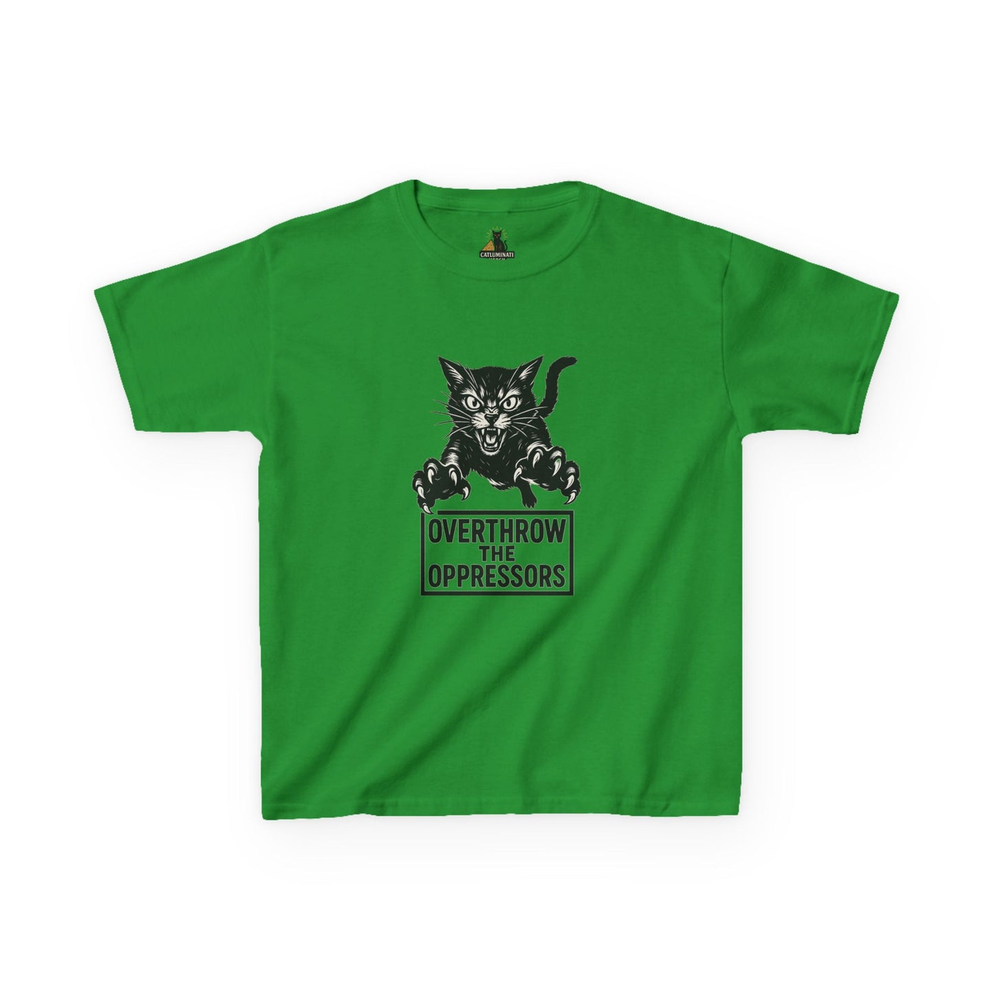 Rebel Cat Kids Tee - Overthrow the Oppressors, Funny Kids T-Shirt, Youth Graphic Tee, Gift for Animal Lovers, Cute Cat Shirt