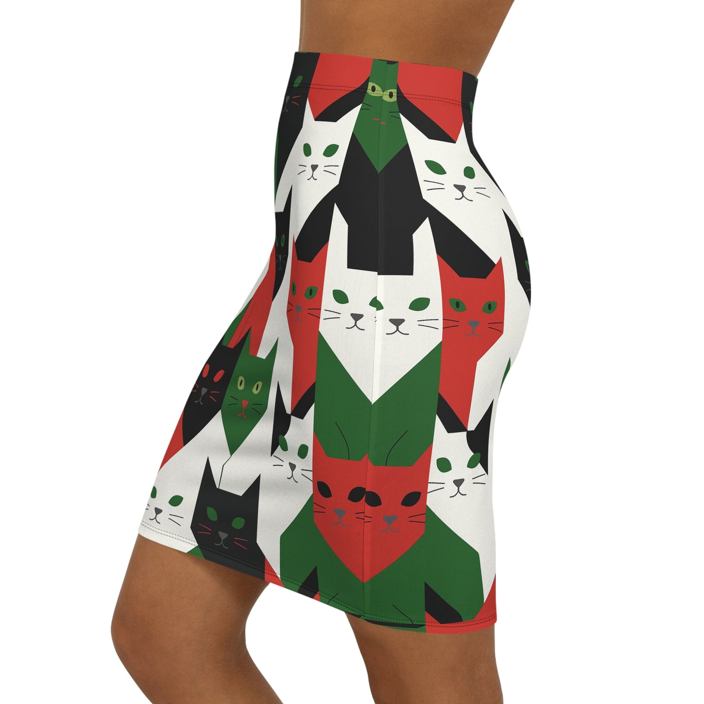 Women's Mid-Waist Cat Pencil Skirt (AOP)