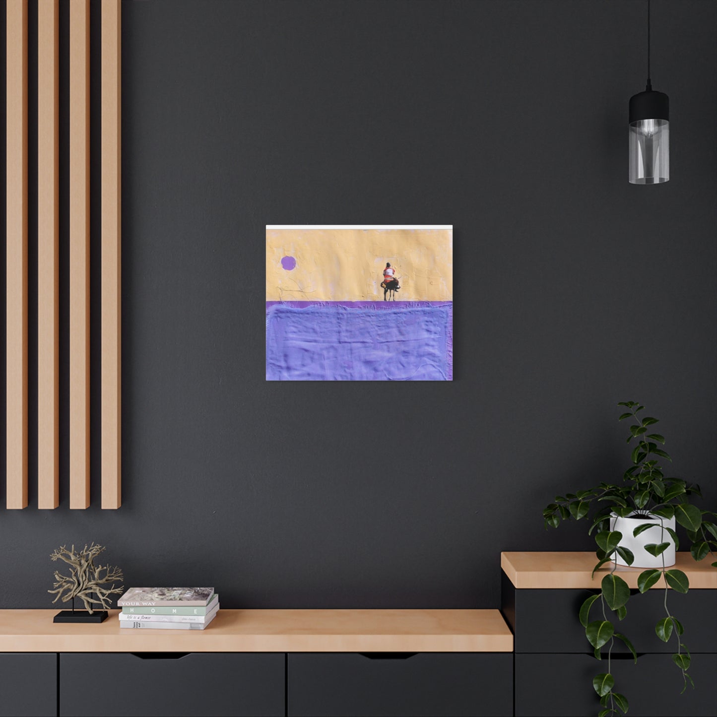 Sudan Desert Rider Canvas Print  Minimalist Purple & Sand Stretched Wall Art