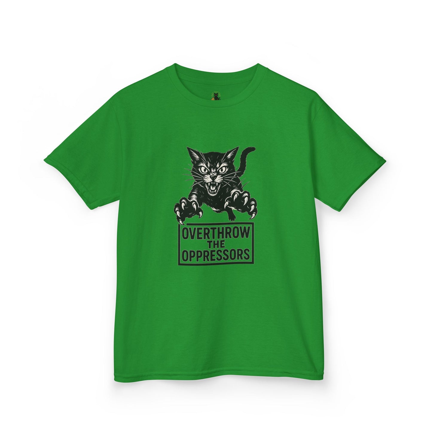 Rebel Cat Kids Tee - Overthrow the Oppressors, Funny Kids T-Shirt, Youth Graphic Tee, Gift for Animal Lovers, Cute Cat Shirt