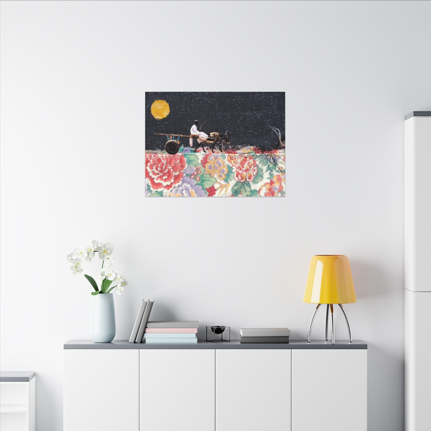 Stretched Canvas Art - Moonlit Cart on Floral Patchwork