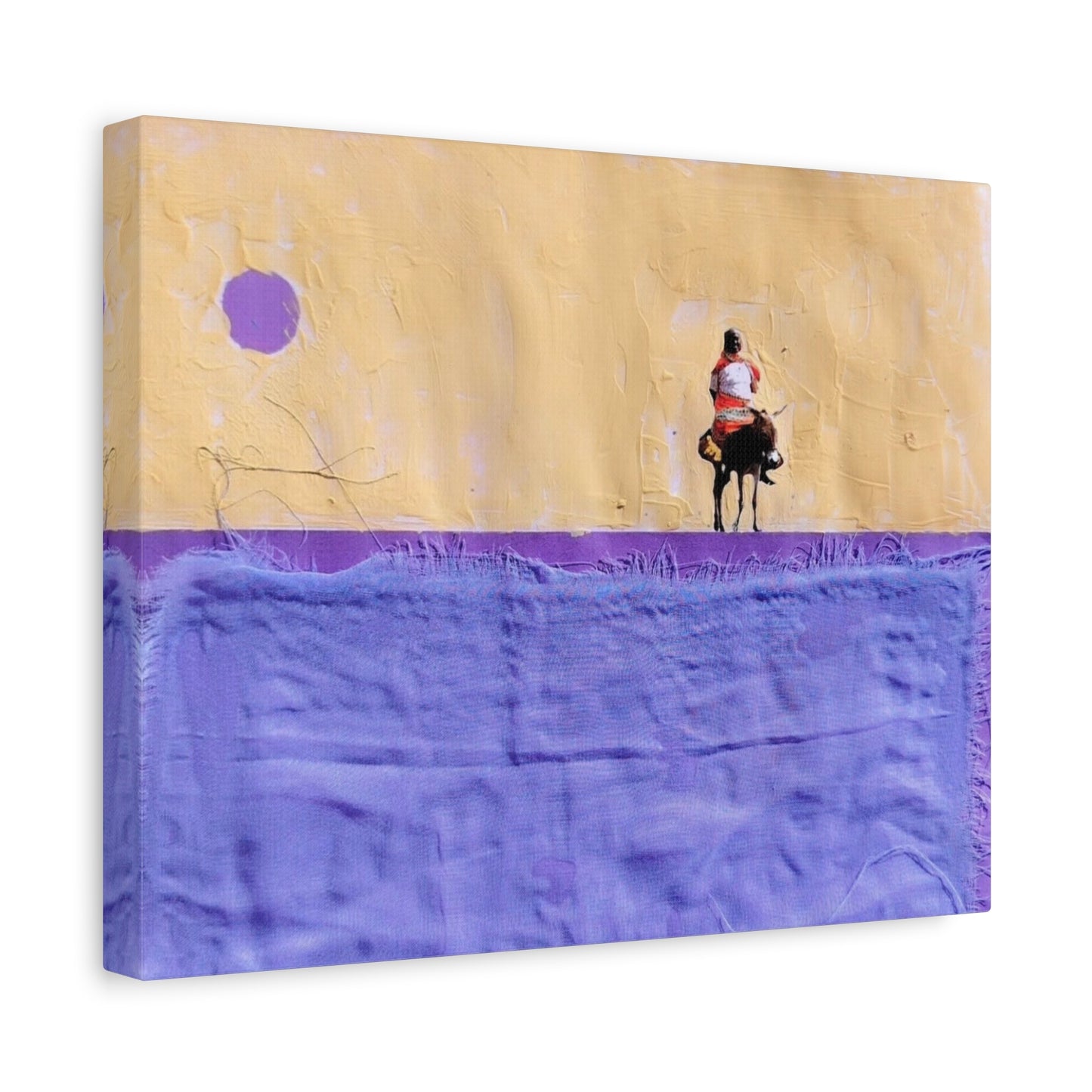 Sudan Desert Rider Canvas Print  Minimalist Purple & Sand Stretched Wall Art