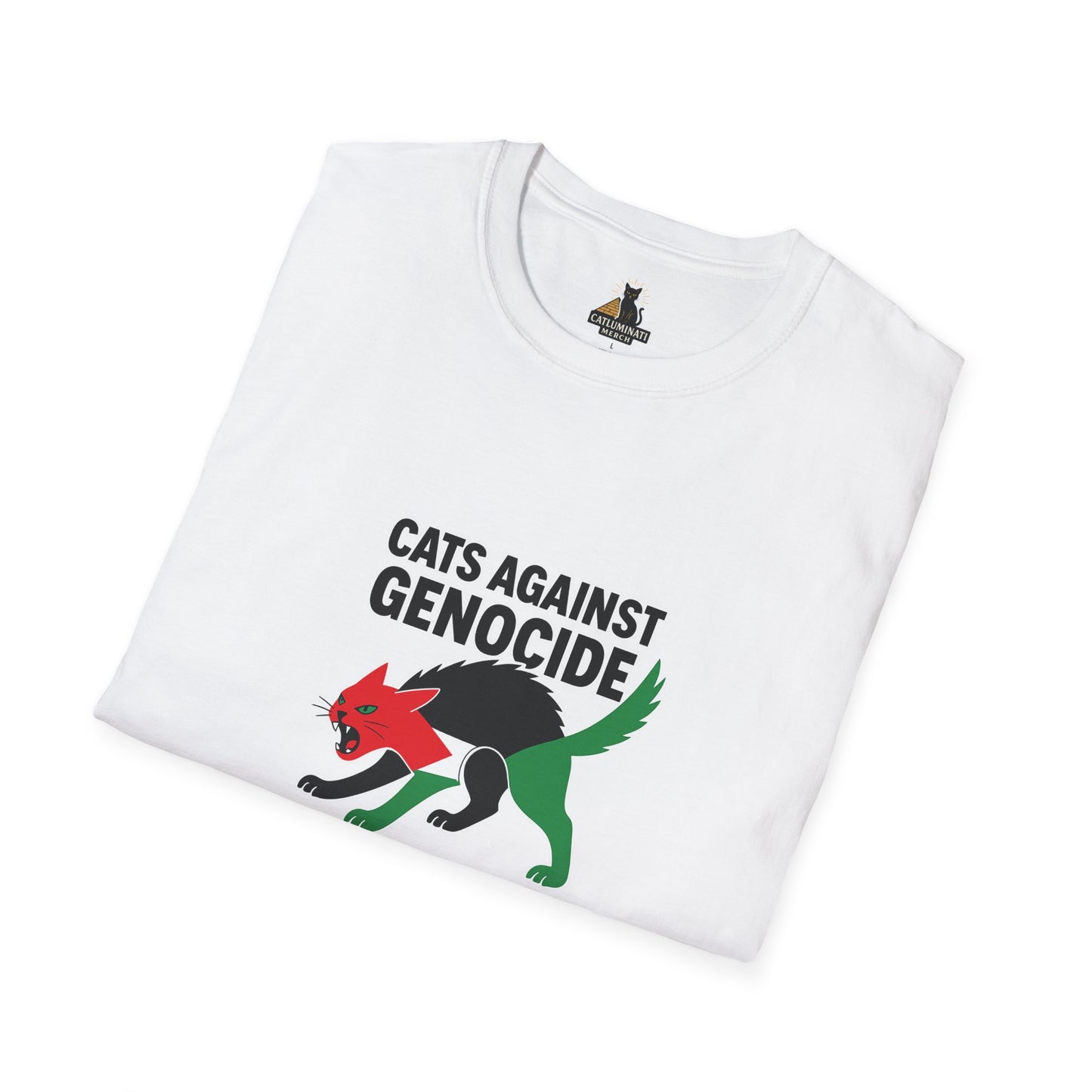 Cats Against Genocide Unisex Softstyle T-Shirt, Casual Tee, Statement Shirt, Gift for Activists, Cat Lovers, Eco-Friendly Apparel