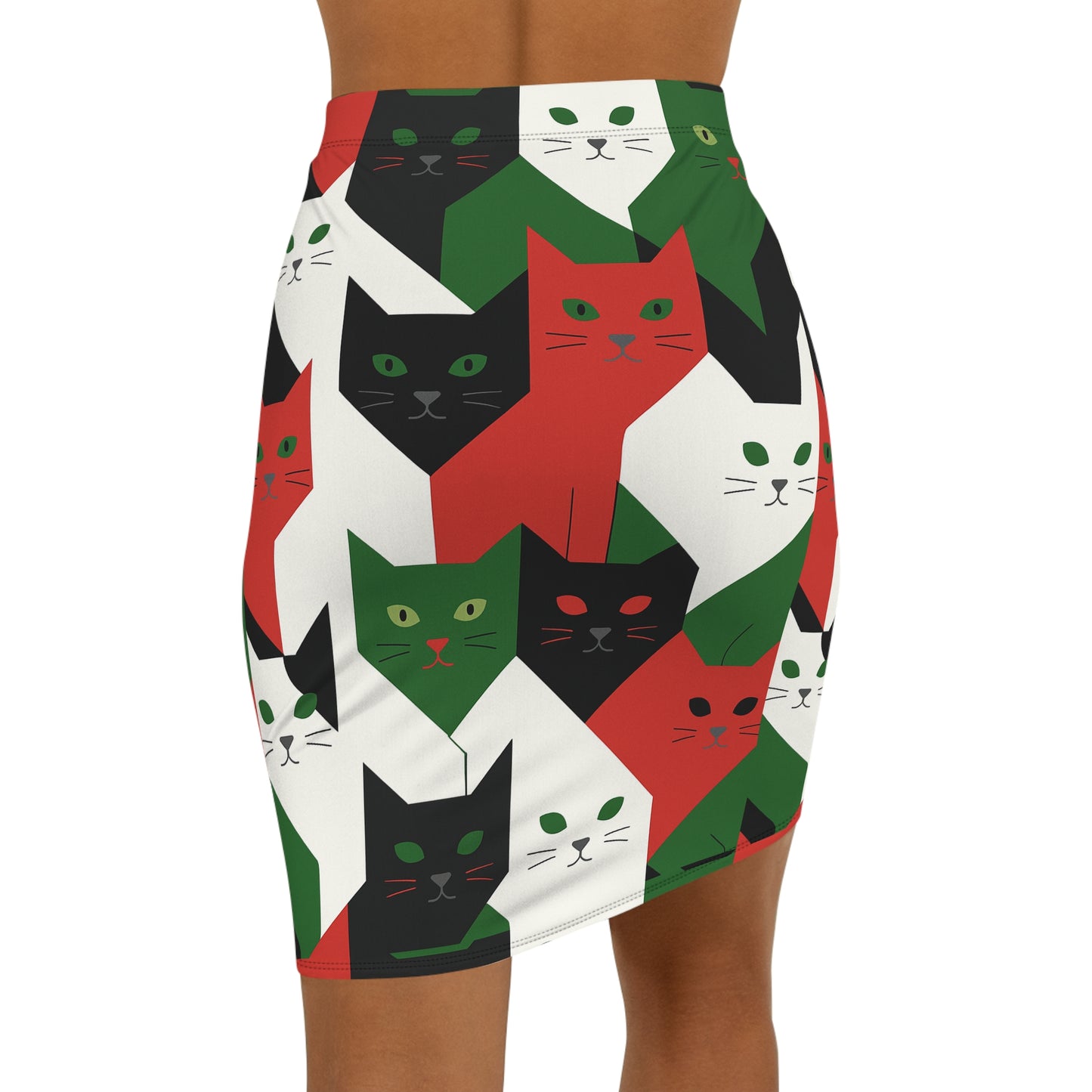 Women's Mid-Waist Cat Pencil Skirt (AOP)