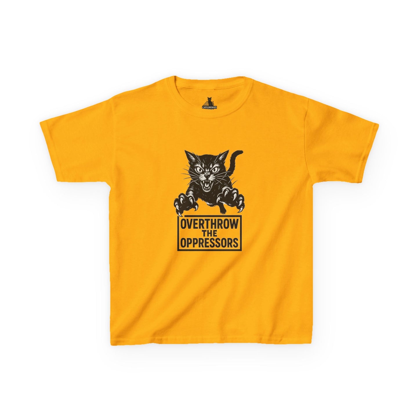 Rebel Cat Kids Tee - Overthrow the Oppressors, Funny Kids T-Shirt, Youth Graphic Tee, Gift for Animal Lovers, Cute Cat Shirt