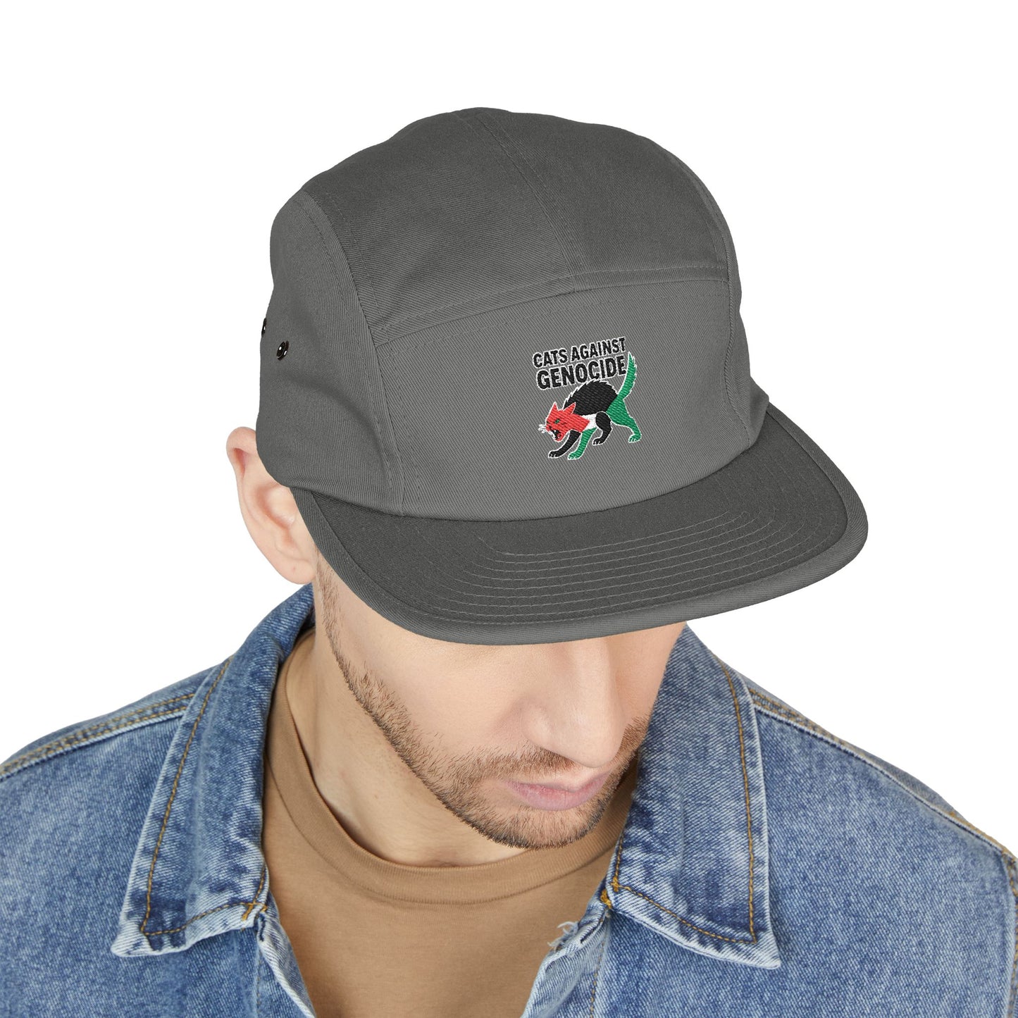 Embroidered 'Cats Against Genocide' Dino 5-Panel Cap