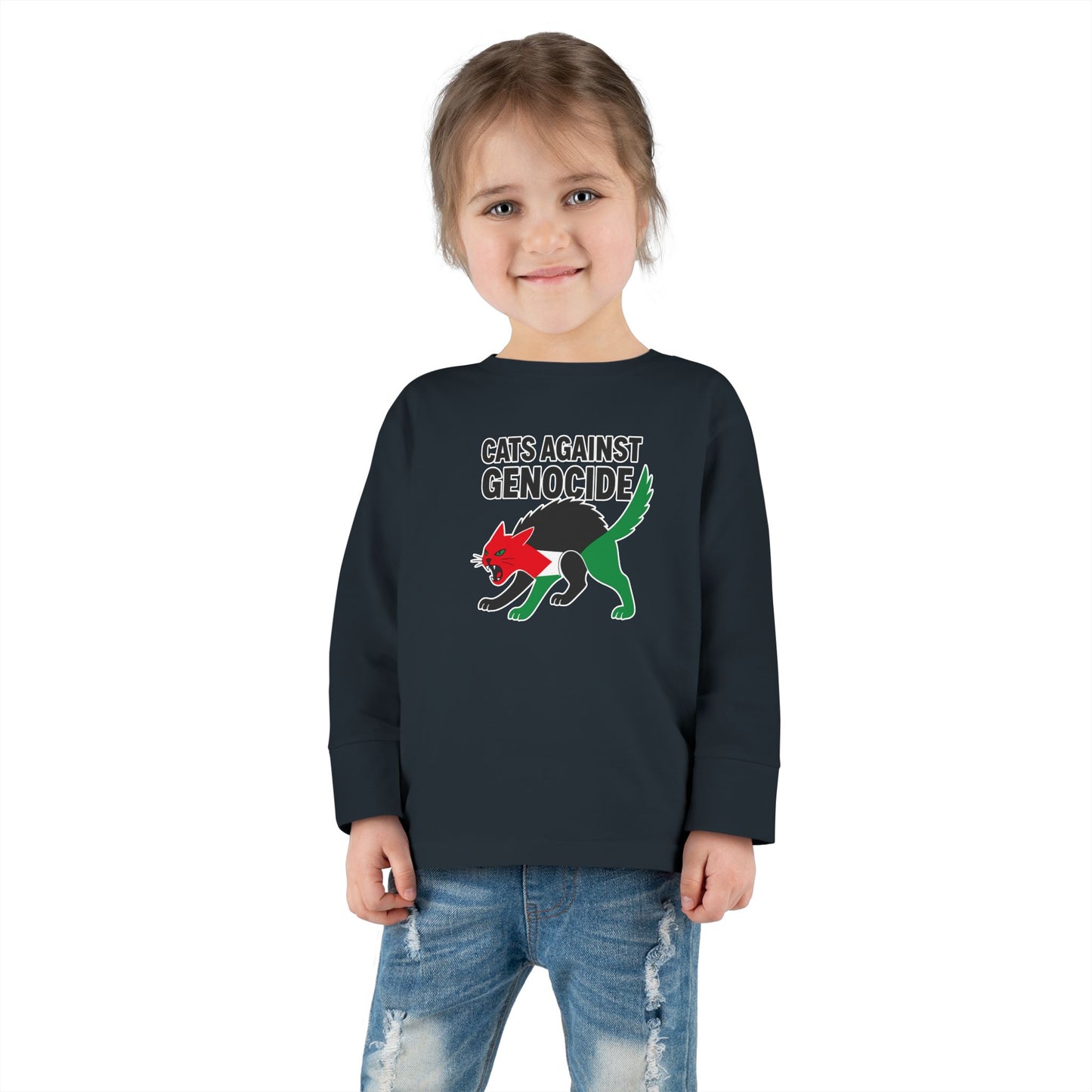 Toddler Long Sleeve Tee - Cats Against Genocide, Kids' Activist Shirt, Funny Toddler Tee, Social Justice Apparel, Eco-Friendly Clothing