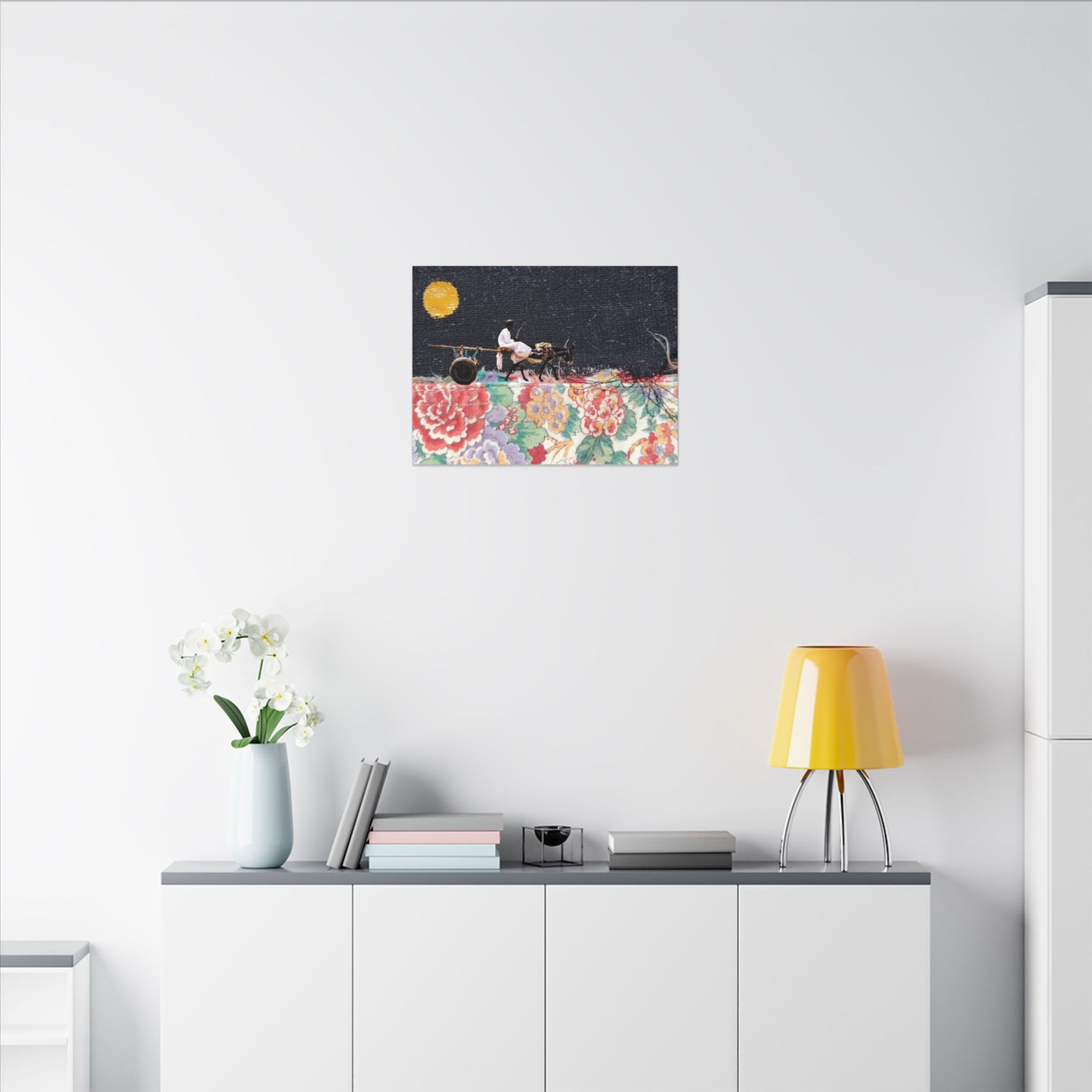 Stretched Canvas Art - Moonlit Cart on Floral Patchwork