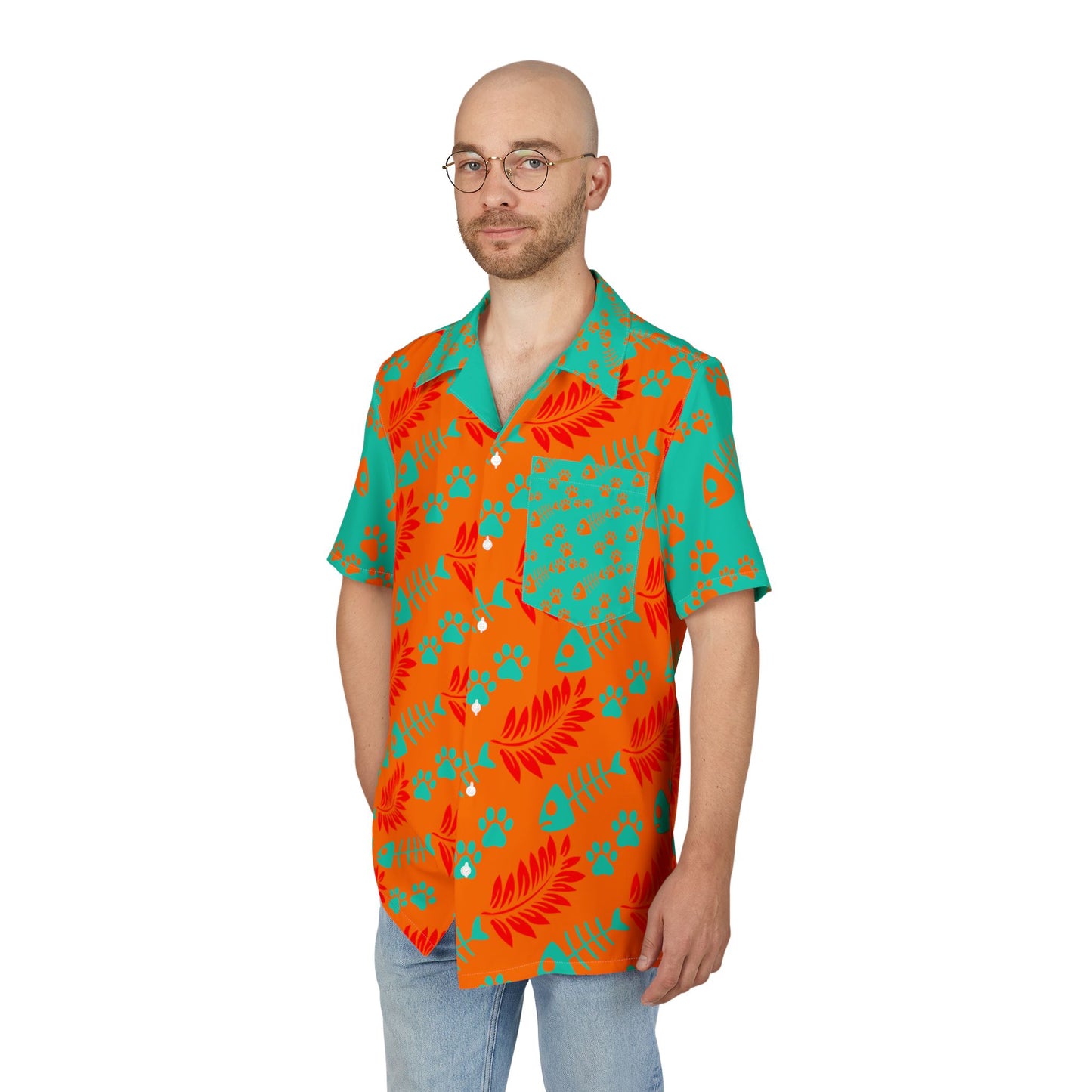 Hawaiian Cat Shirt (No pocket cat) — Tropical Cat Print Button-Down
