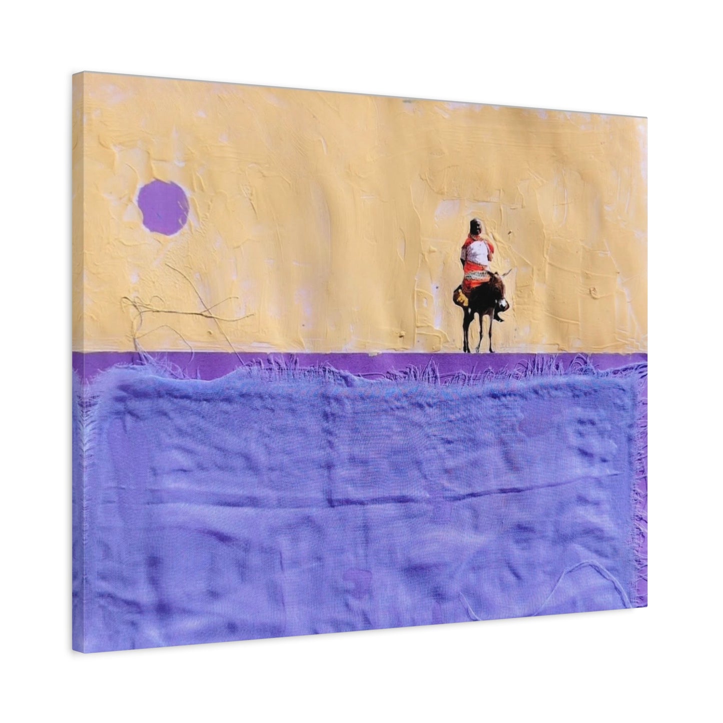 Sudan Desert Rider Canvas Print  Minimalist Purple & Sand Stretched Wall Art