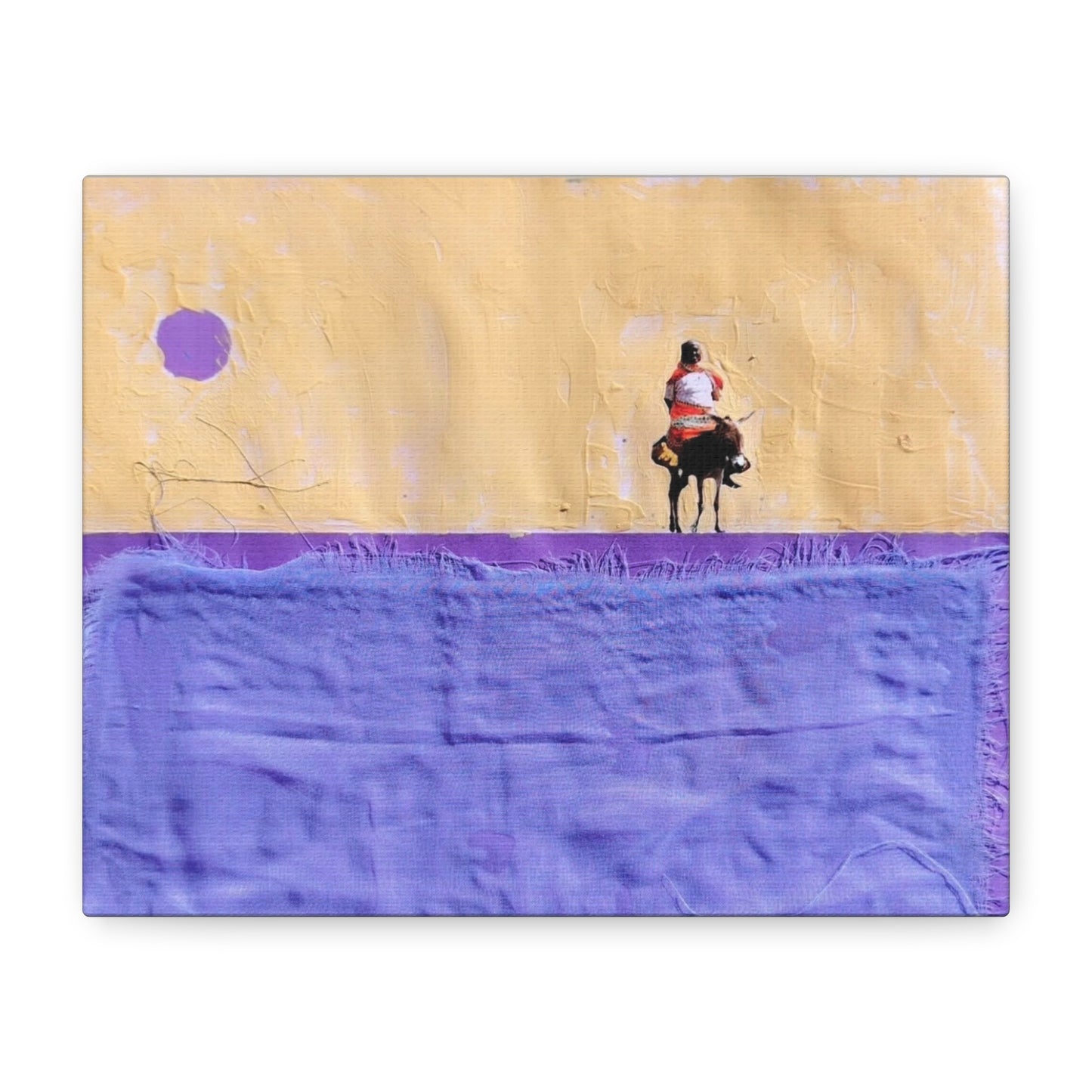Sudan Desert Rider Canvas Print  Minimalist Purple & Sand Stretched Wall Art