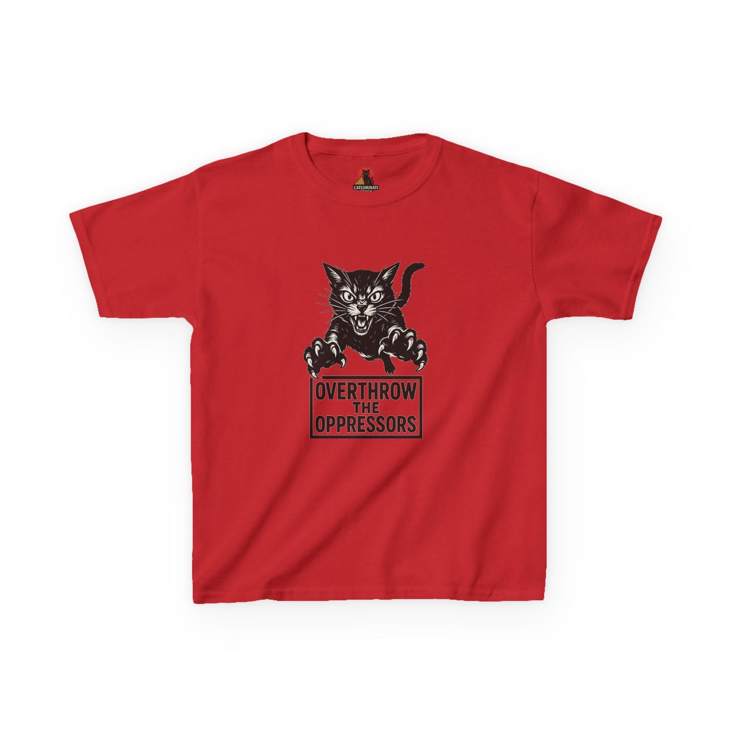 Rebel Cat Kids Tee - Overthrow the Oppressors, Funny Kids T-Shirt, Youth Graphic Tee, Gift for Animal Lovers, Cute Cat Shirt