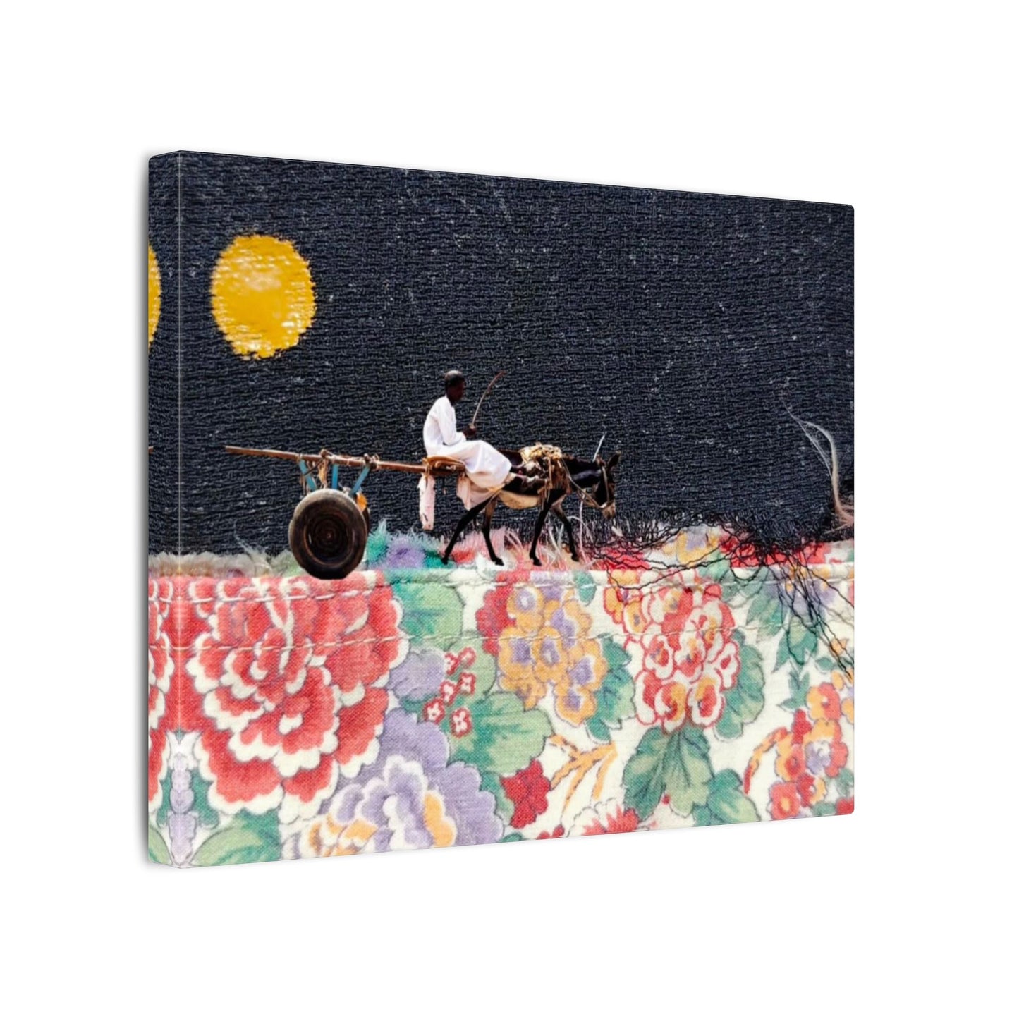 Stretched Canvas Art - Moonlit Cart on Floral Patchwork