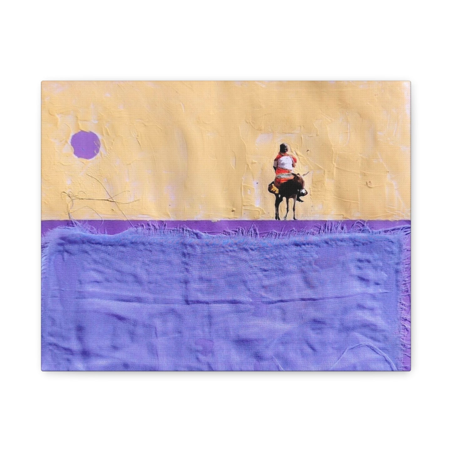 Sudan Desert Rider Canvas Print  Minimalist Purple & Sand Stretched Wall Art