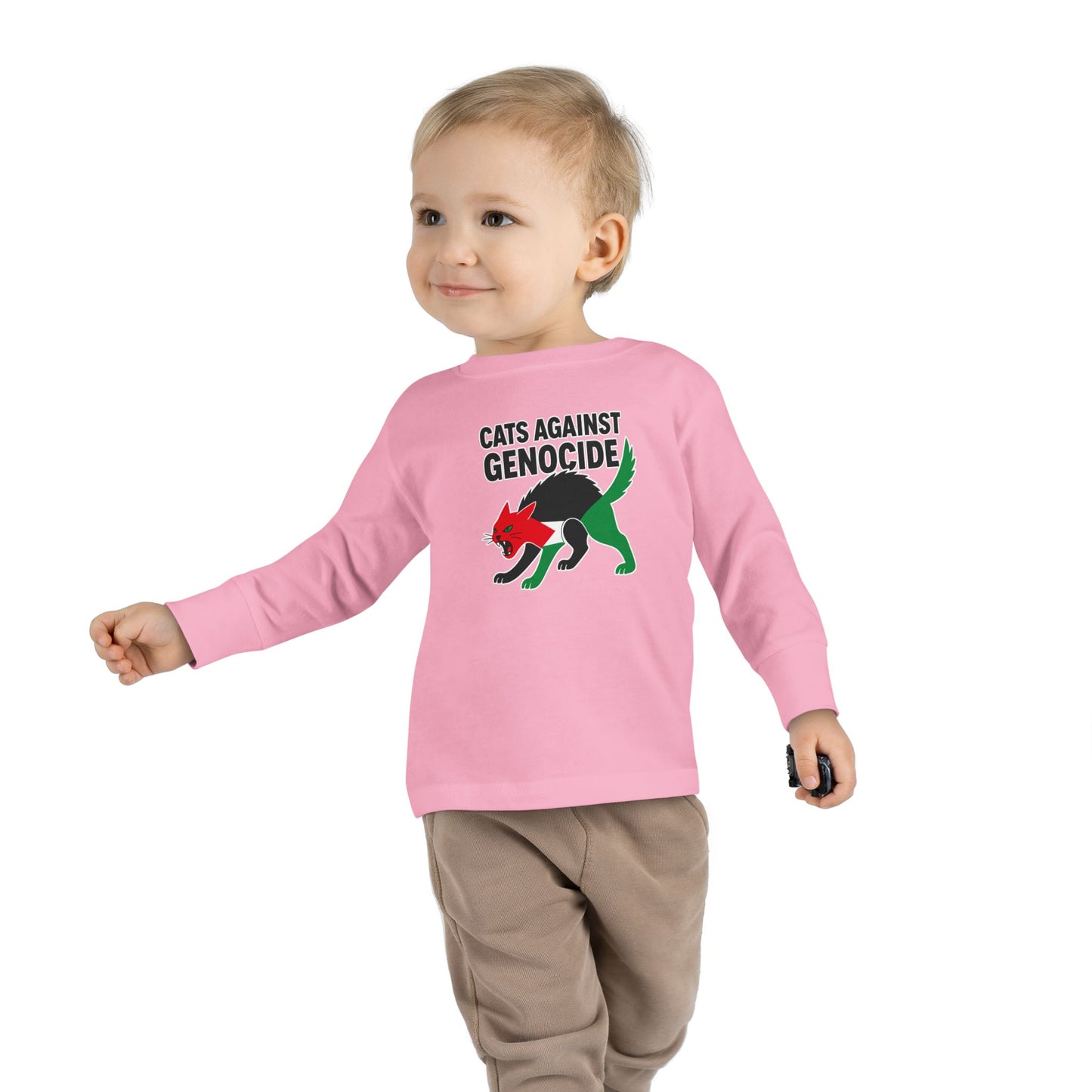 Toddler Long Sleeve Tee - Cats Against Genocide, Kids' Activist Shirt, Funny Toddler Tee, Social Justice Apparel, Eco-Friendly Clothing