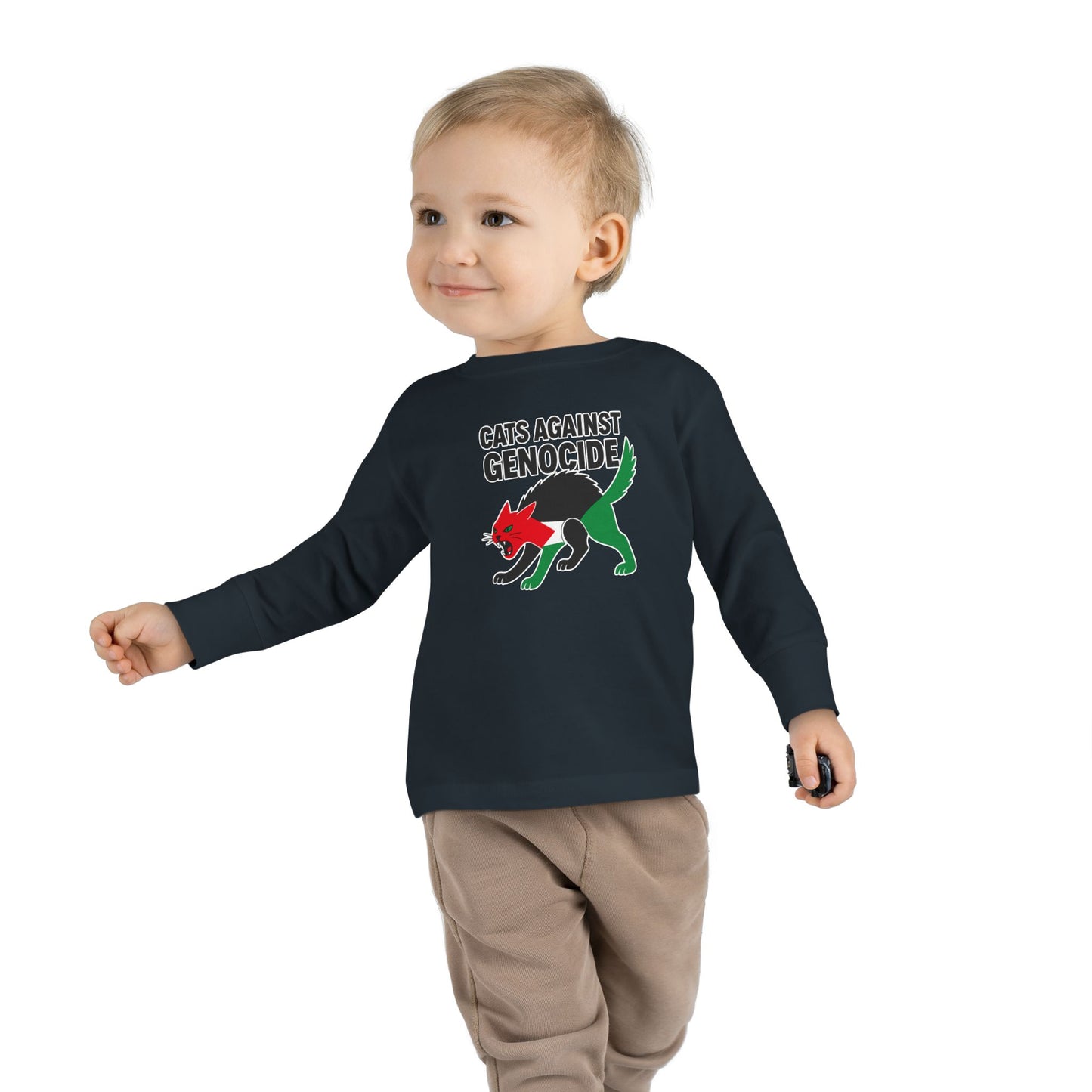 Toddler Long Sleeve Tee - Cats Against Genocide, Kids' Activist Shirt, Funny Toddler Tee, Social Justice Apparel, Eco-Friendly Clothing