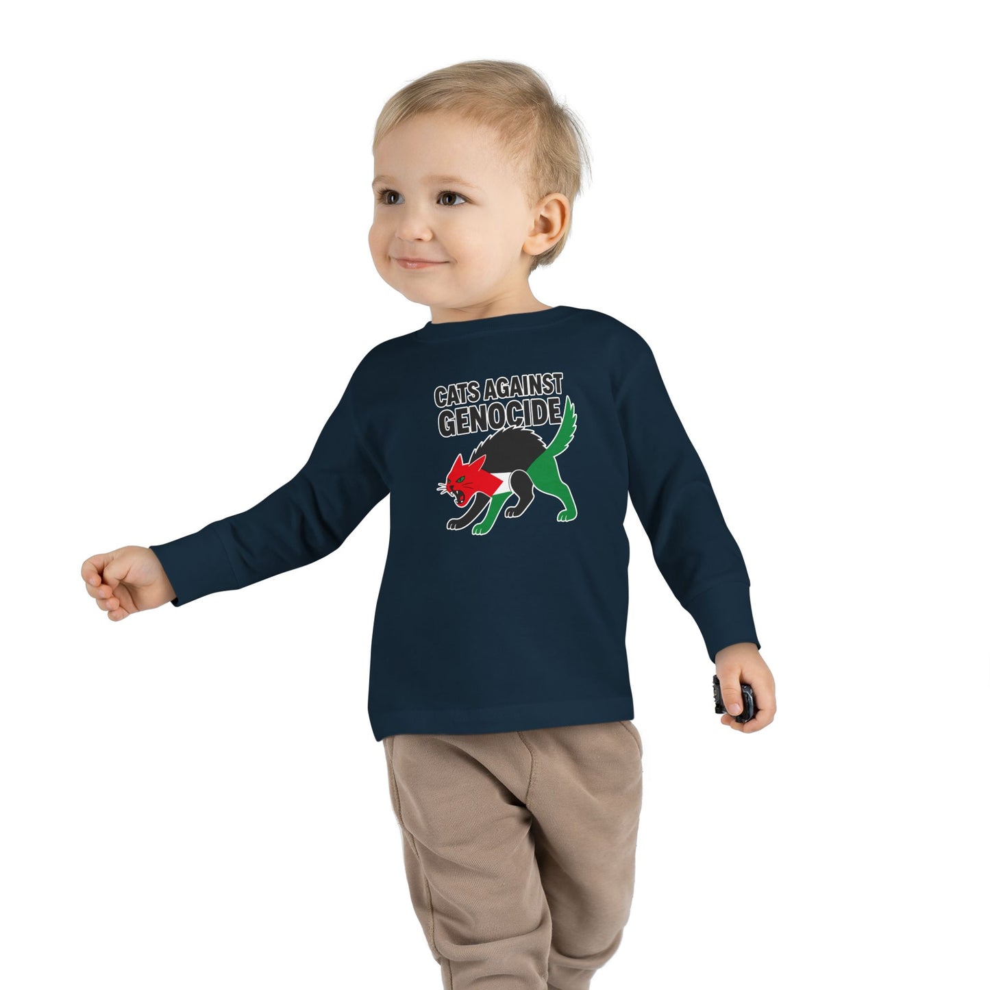 Toddler Long Sleeve Tee - Cats Against Genocide, Kids' Activist Shirt, Funny Toddler Tee, Social Justice Apparel, Eco-Friendly Clothing