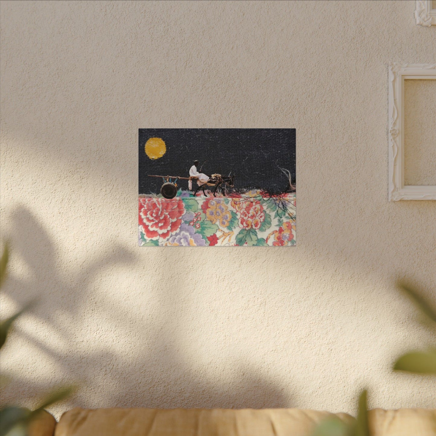 Stretched Canvas Art - Moonlit Cart on Floral Patchwork