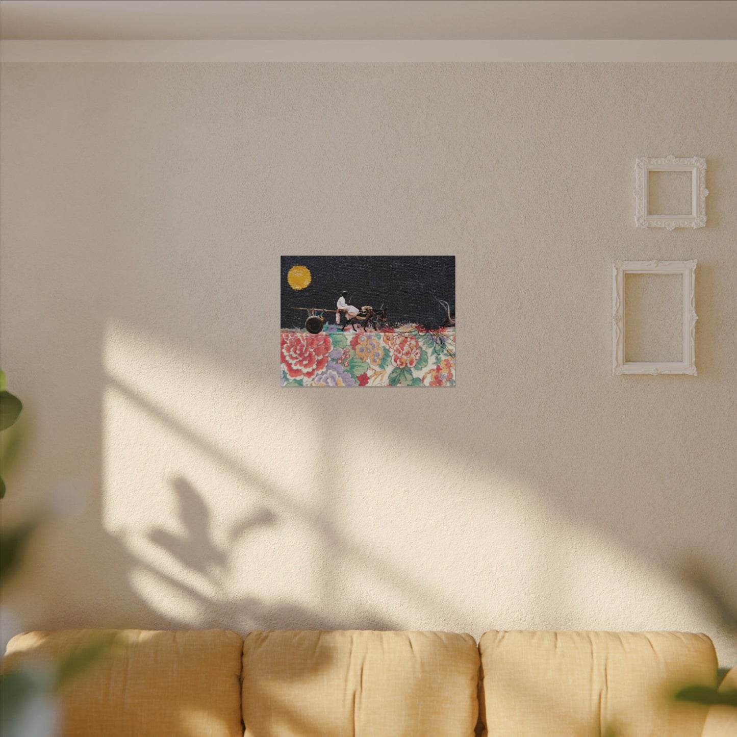 Stretched Canvas Art - Moonlit Cart on Floral Patchwork