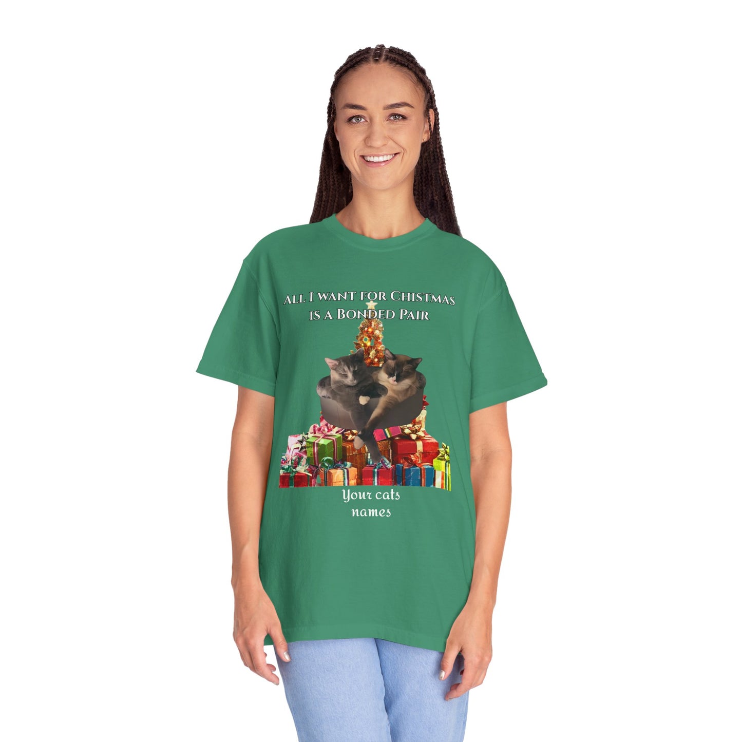 Christmas Cat Shirt — Personalizable Bonded Pair Photo Tee