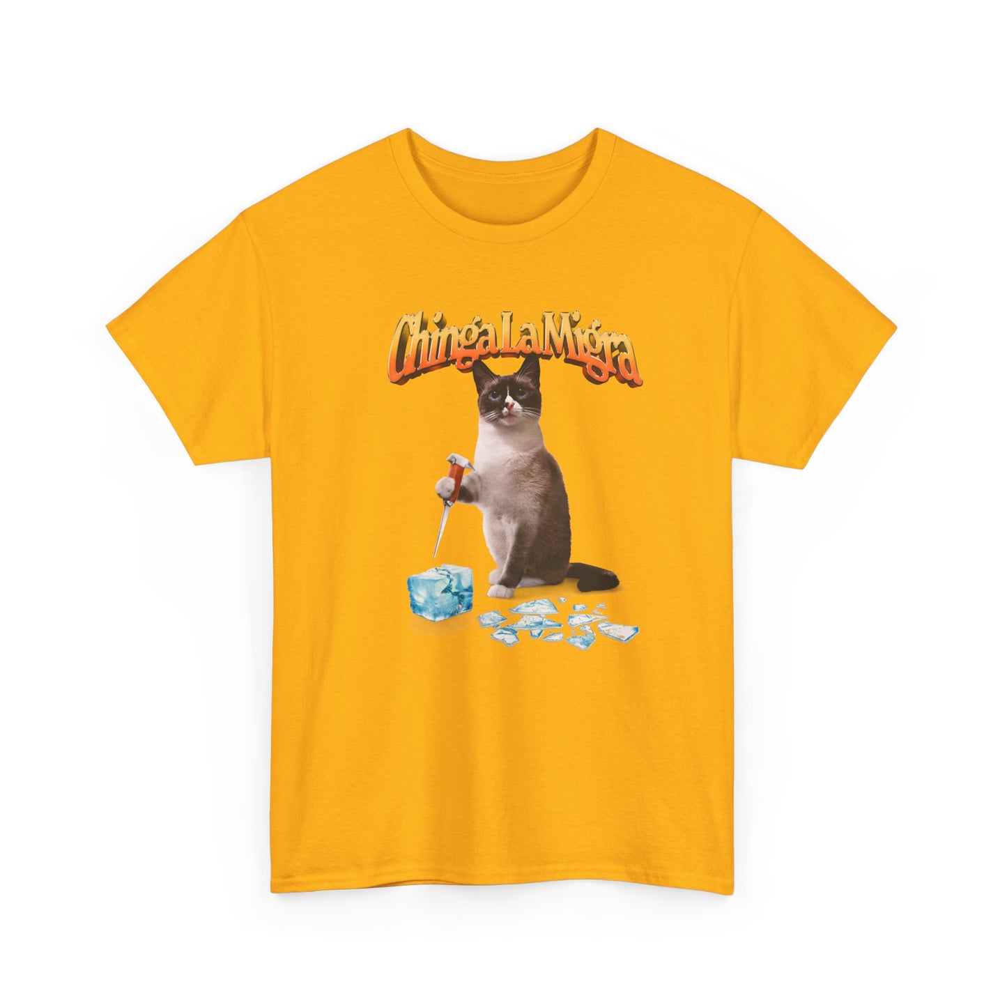 Cat Breaking Ice Tee – "Chinga la Migra" Graphic Shirt