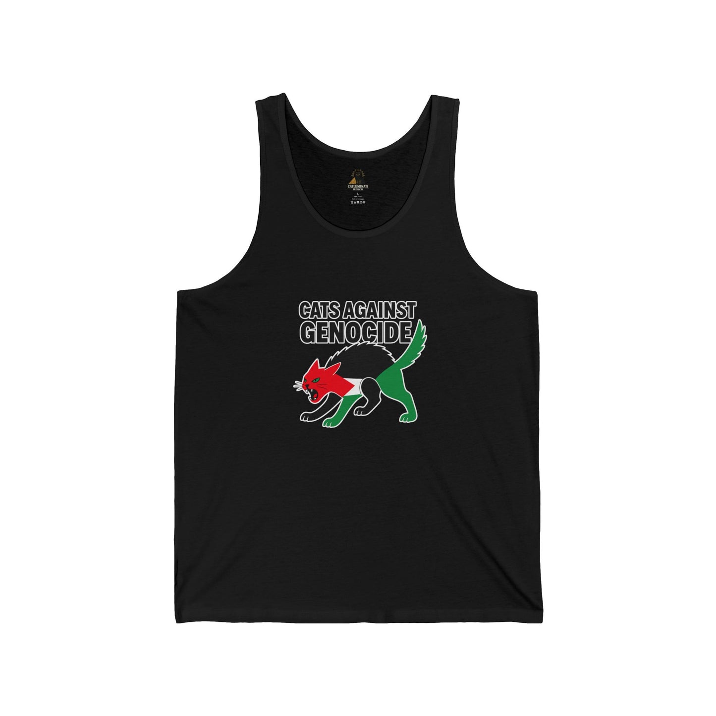 Cats Against Genocide Unisex Jersey Tank - Empowering Apparel for Animal Lovers, Activists, Casual Wear, Gift Idea, Pride Wear