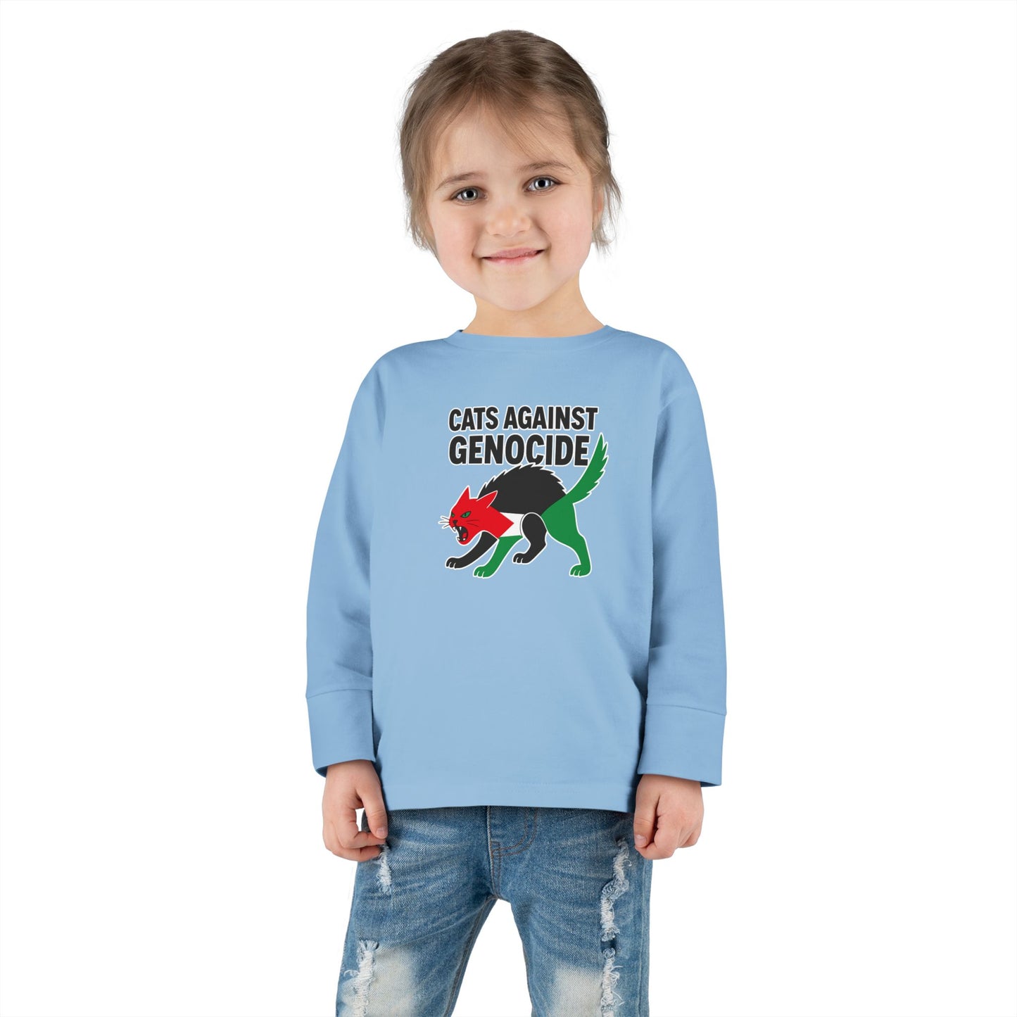 Toddler Long Sleeve Tee - Cats Against Genocide, Kids' Activist Shirt, Funny Toddler Tee, Social Justice Apparel, Eco-Friendly Clothing