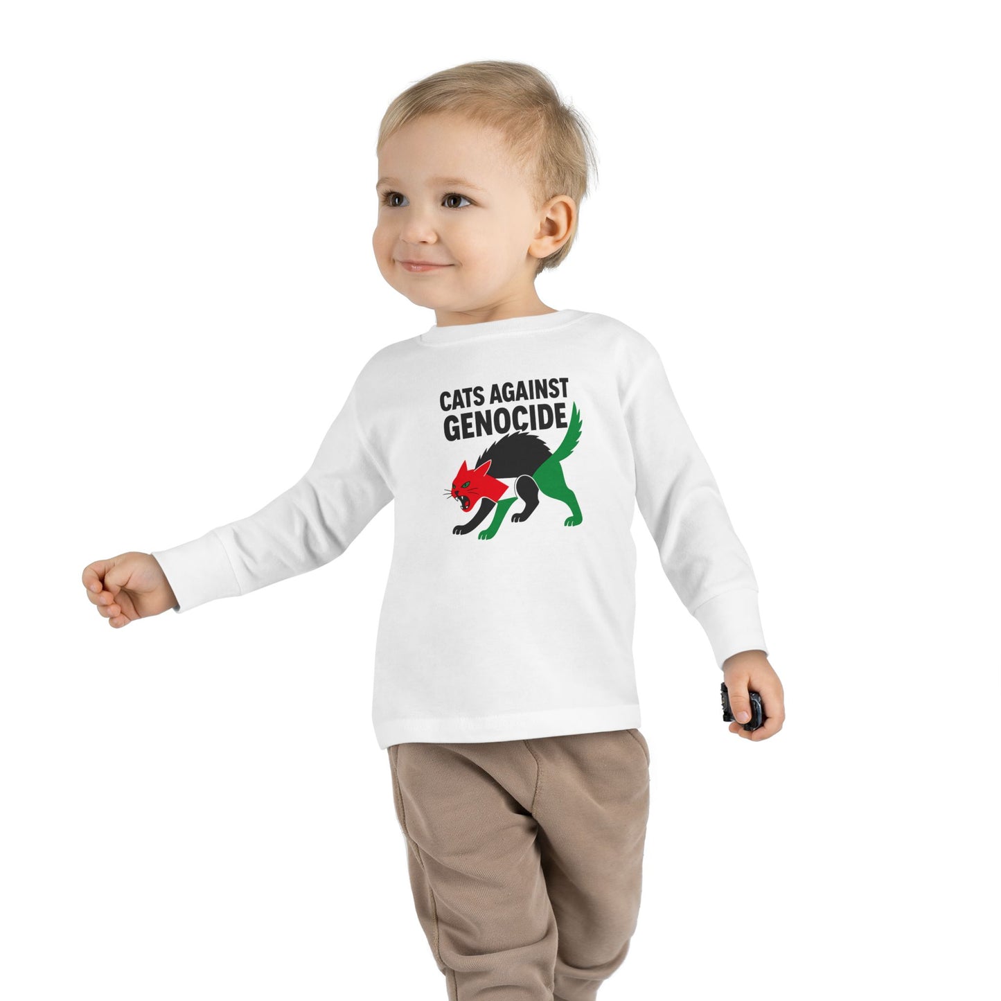 Toddler Long Sleeve Tee - Cats Against Genocide, Kids' Activist Shirt, Funny Toddler Tee, Social Justice Apparel, Eco-Friendly Clothing